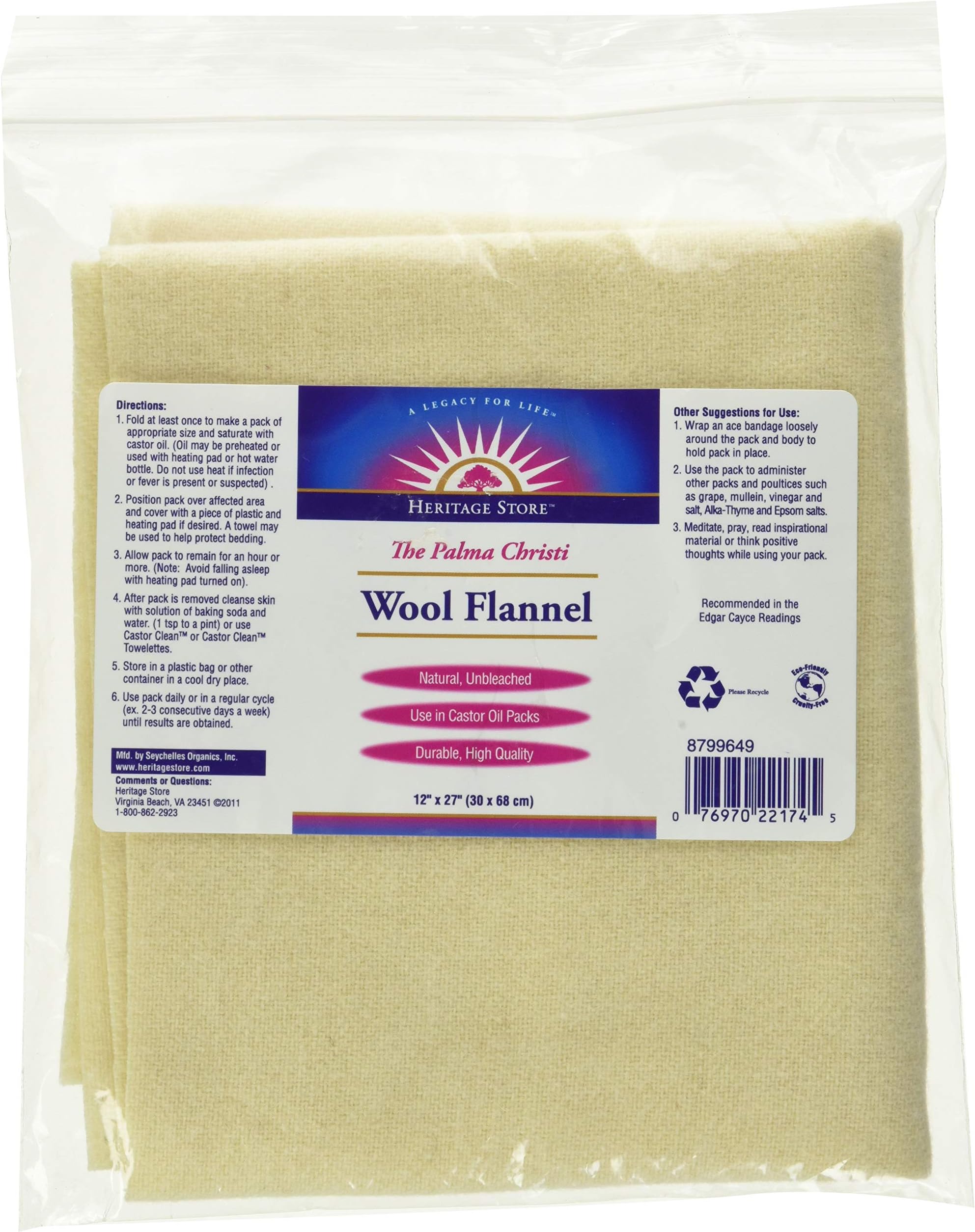 Heritage Products Wool Flannel, Palma Christi, 1 flannel 12" X 27"