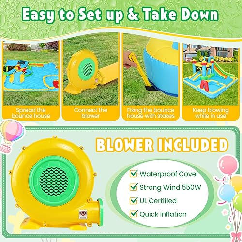 Miniatura 5 de AKEYDIY Parque inflable de tobogán acuático con piscina, pistola de agua, disparo de pelotas, pared de escalada, tobogán acuático inflable para