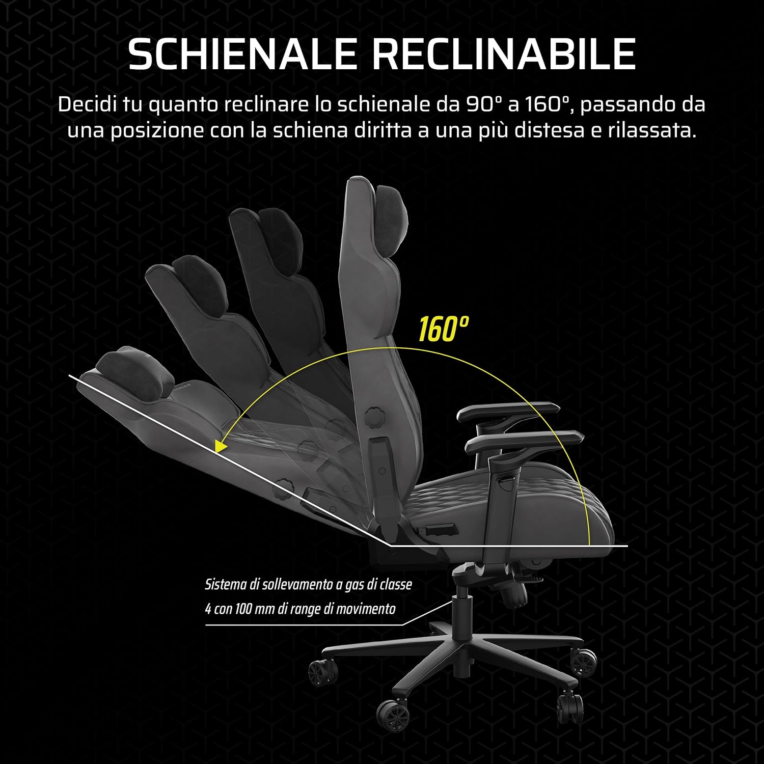 TC500 LUXE Sedia Gaming ÔÇô Tessuto Traspirante di Alta Qualit+á ÔÇô Ampia Seduta ÔÇô Braccioli Regolabili in Cinque Direzioni ÔÇô Supporto Lombare Regolabile ÔÇô Inclinazione di 90-135 Gradi ÔÇô Ombra - Sedia gaming - Immagine 6