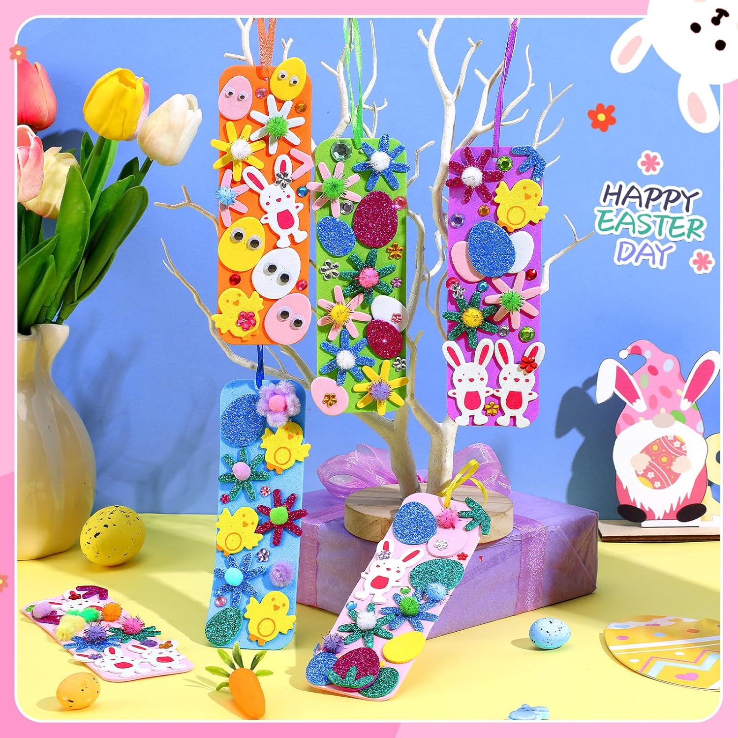 JULBEAR 36 Sets Easter Crafts for Kids, Spring Foam Stickers DIY Bookmarks Kit Easter Ornaments Easter Decorations for Classroom Activities Party Favors Supplies Art Project