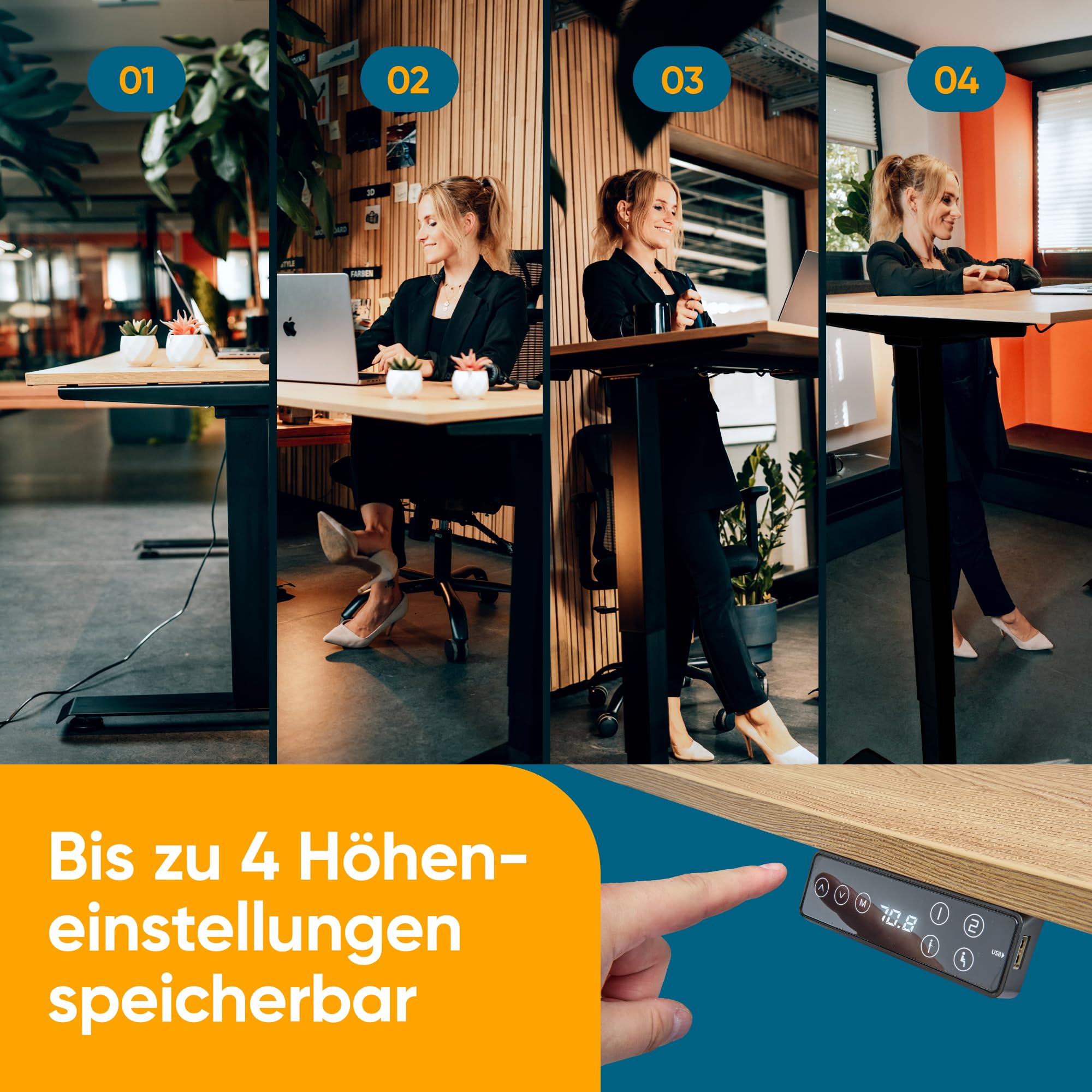 Bellini Höhenverstellbarer Schreibtisch Gestell-Tischgestell - Tischbeine elektrisch für alle Tischplatten | Schreibtischgestell sehr stabil mit Kollisions-Sensor-Memory - 60 bis125 cm - TÜV