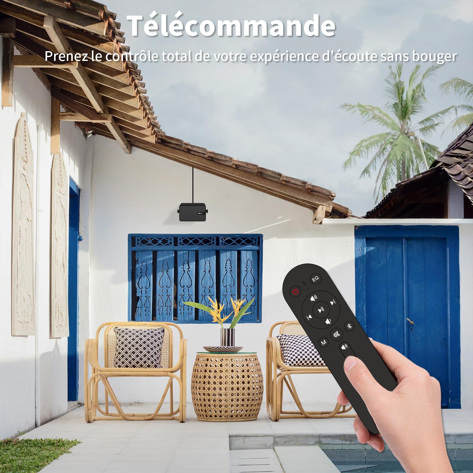 Enceinte Bluetooth Extérieur, Enceinte Murale Active + Passive, Design Compact, Prise en Charge de l'Entrée Aux, Adaptée pour Terrasse, Véranda, Garage, Pack de 2 (MZ-650)