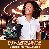 Vista 7 de LUCKY LADY DAUBER CO. Bolsas de bingo de neón con bolsillos, bolsa de 6 bolsillos con forro interior y dije de la suerte Sweet on Bingo, bolsas