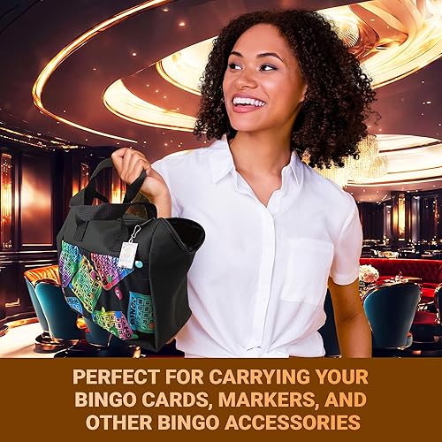 Miniatura 7 de LUCKY LADY DAUBER CO. Bolsas de bingo de neón con bolsillos, bolsa de 6 bolsillos con forro interior y dije de la suerte Sweet on Bingo, bolsas de