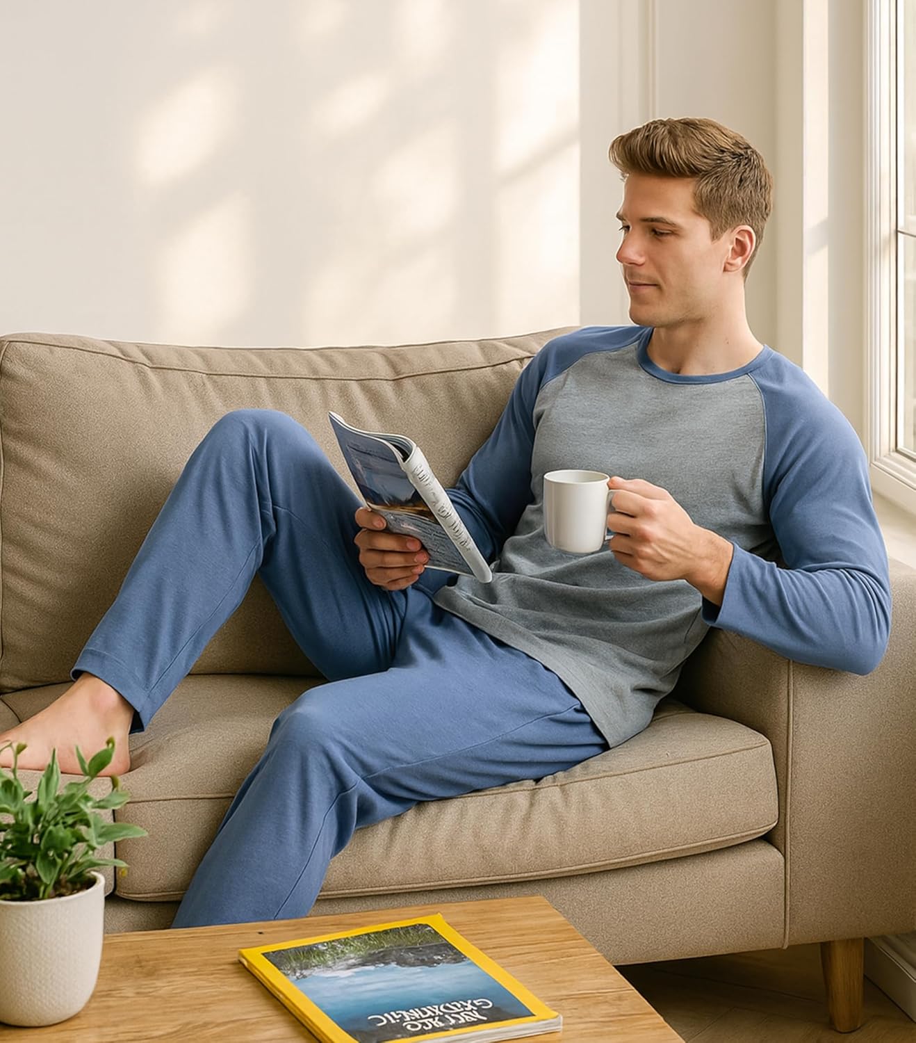 DAVID ARCHY Mens Pajamas Set - Soft Pj Sets for Men Long Sleeve Pajamas Men Cotton Mens Pjs Sets Loungewear with Pockets - Image 3