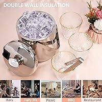 Vista 5 de Cubo de hielo aislado de acero inoxidable de doble pared (3.7 cuartos de galón), con colador de tapa y pinzas, ideal para cócteles y fiestas..