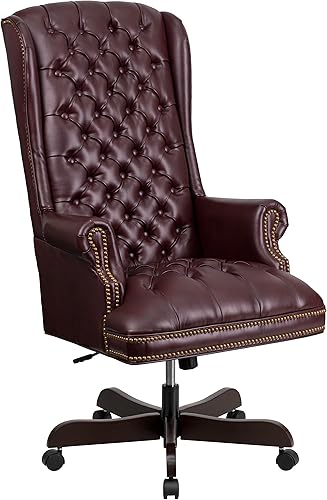 Miniatura 12 de Flash Furniture Silla de oficina ergonómica giratoria ejecutiva de LeatherSoft con respaldo alto tradicional totalmente copetudo negro con brazos