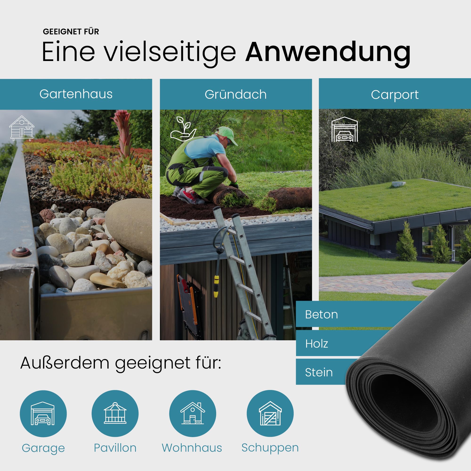 Set EPDM Dachfolie 1,2 mm mit Zettex WB46 Kleber (2 L) - 3,05 x 3,00m EPDM Folie plus wasserbasierter EPDM Folienkleber - Lösungsmittelfrei, UV-beständig & langlebig für Dachabdichtungen