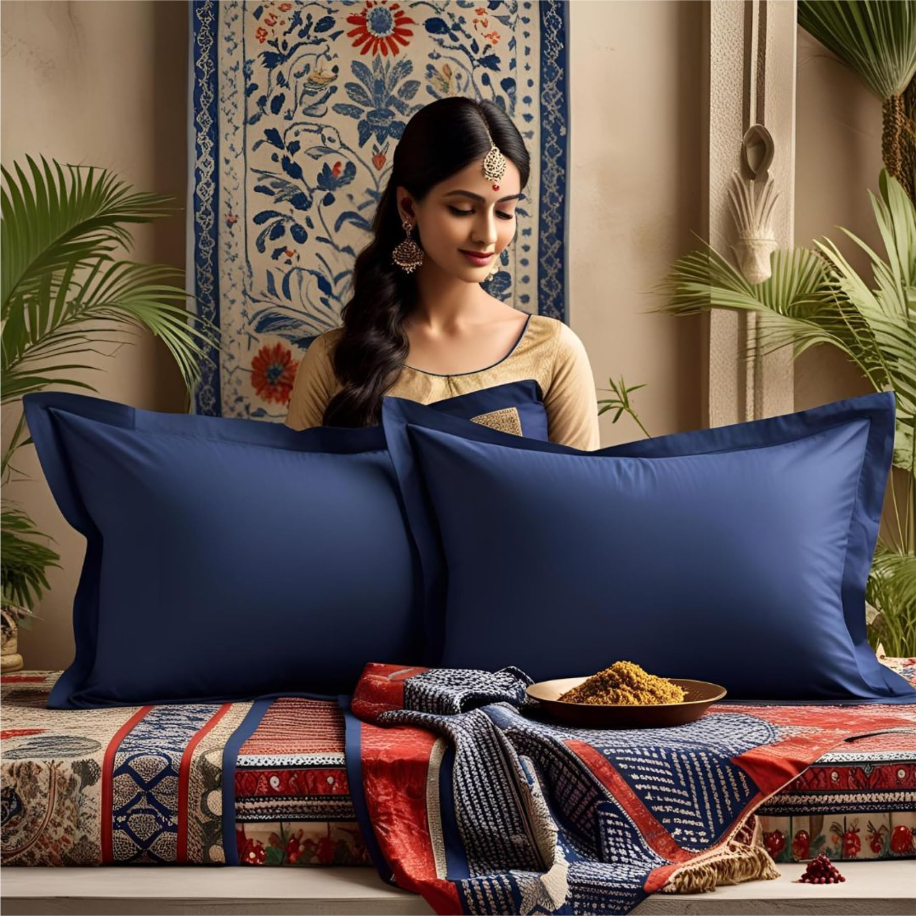 - Epinch® Luxury Pillowcase Set 800TC 100% Egyptian Cotton Soft as Feather Luxurious 2-Piece Pillowcase Without Border Home & Hotel (Navy Blue, King_20 X 36 Inch)