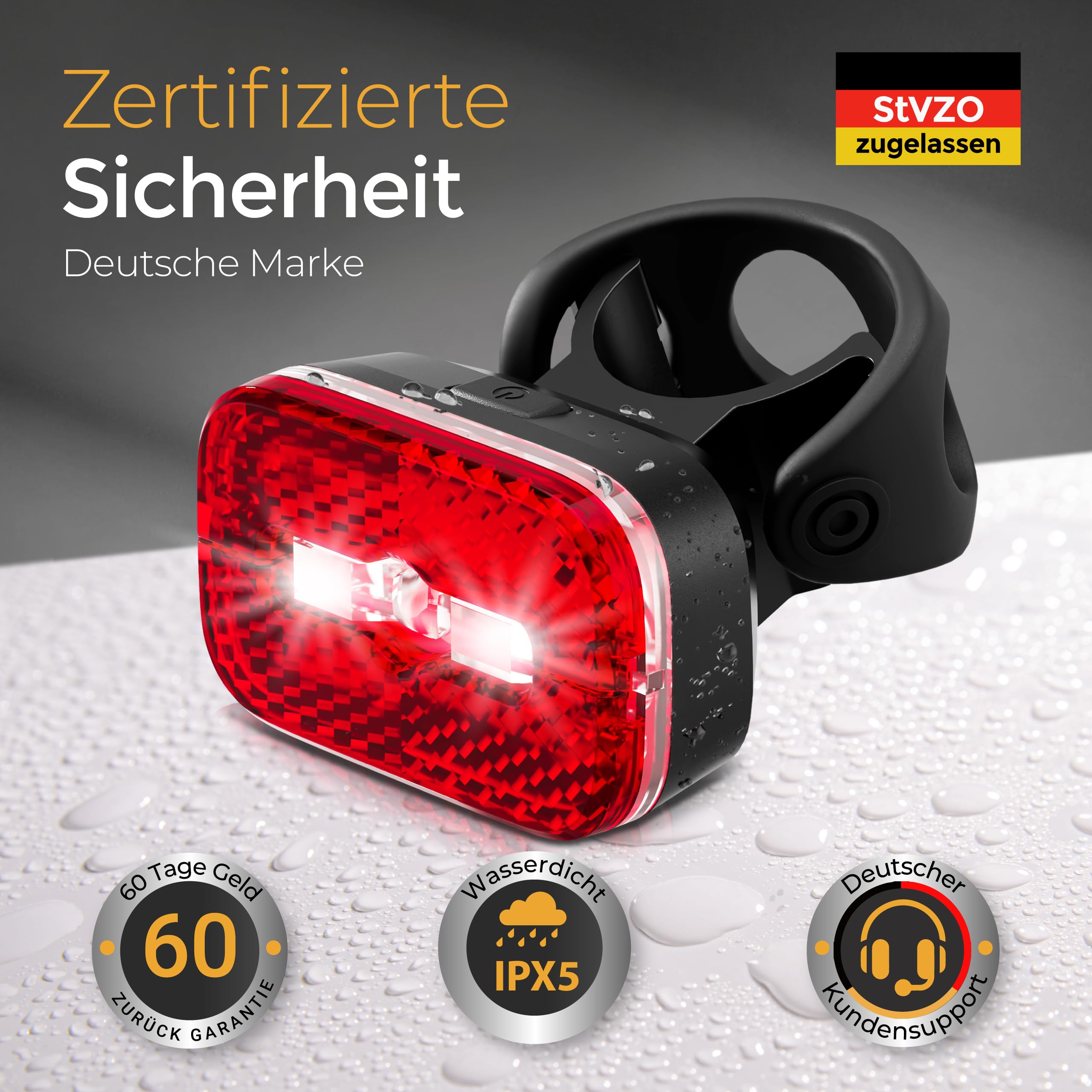 LICHTMEISTER® Rücklicht Fahrrad mit Reflektor und Bremslichtfunktion - Fahrrad Rücklicht mit StVZO Zulassung - Fahrradlicht hinten - Fahrrad Rücklicht LED