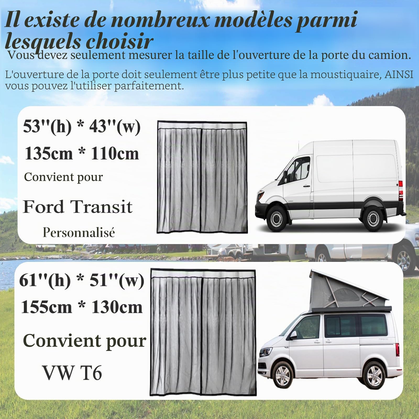 Moustiquaires pour Portes Latérales pour VW T6, Magnétique Résistant Aux UV Moustiquaire pour Porte Camionnette Voiture Anti-Moustique avec Sac De Rangement