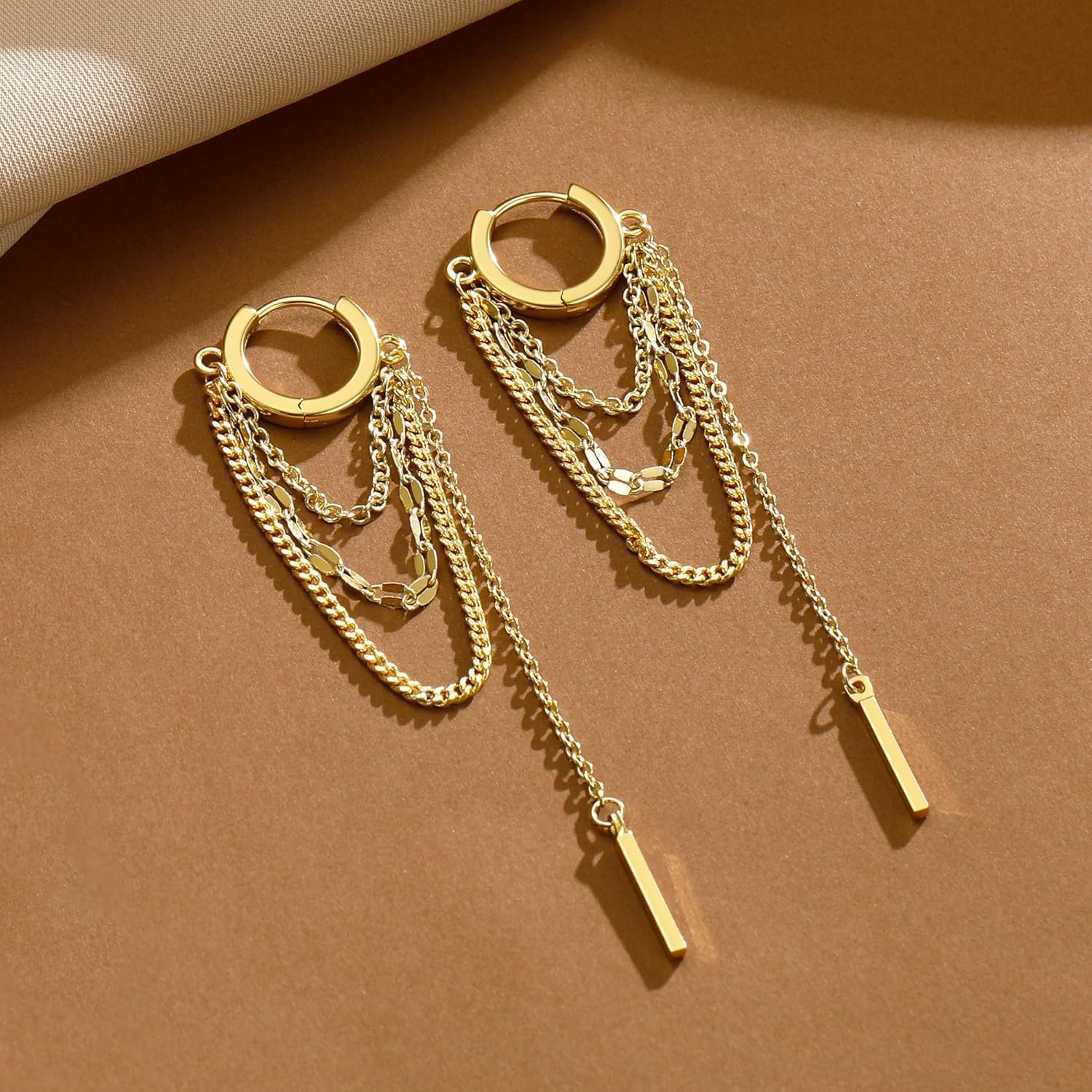 14K Gold Plated Chain Hoop Earrings Dangle Long Earrings for Women Trendy Tassel Chain Huggie Dangle Earring Jewelry Gifts for Women Teens - Image 6