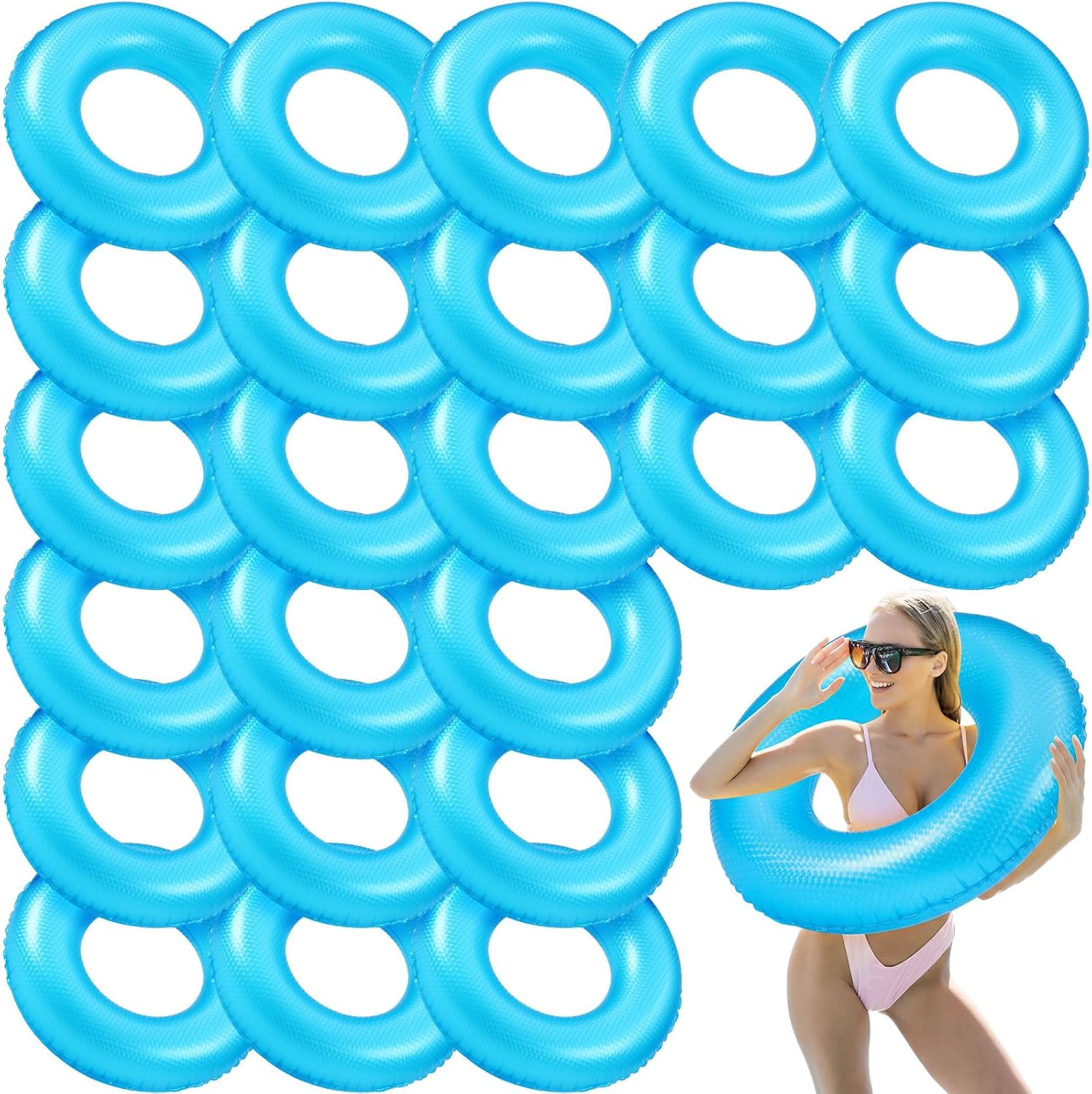 Soulchen 24 Pcs 32 Inch Inflatable Pool Floats Bulk Float Swim Tube Swimming Ring Pool Floaties for Beach Party Decorations Adult Teenager River Lake Summer Vacation Holiday