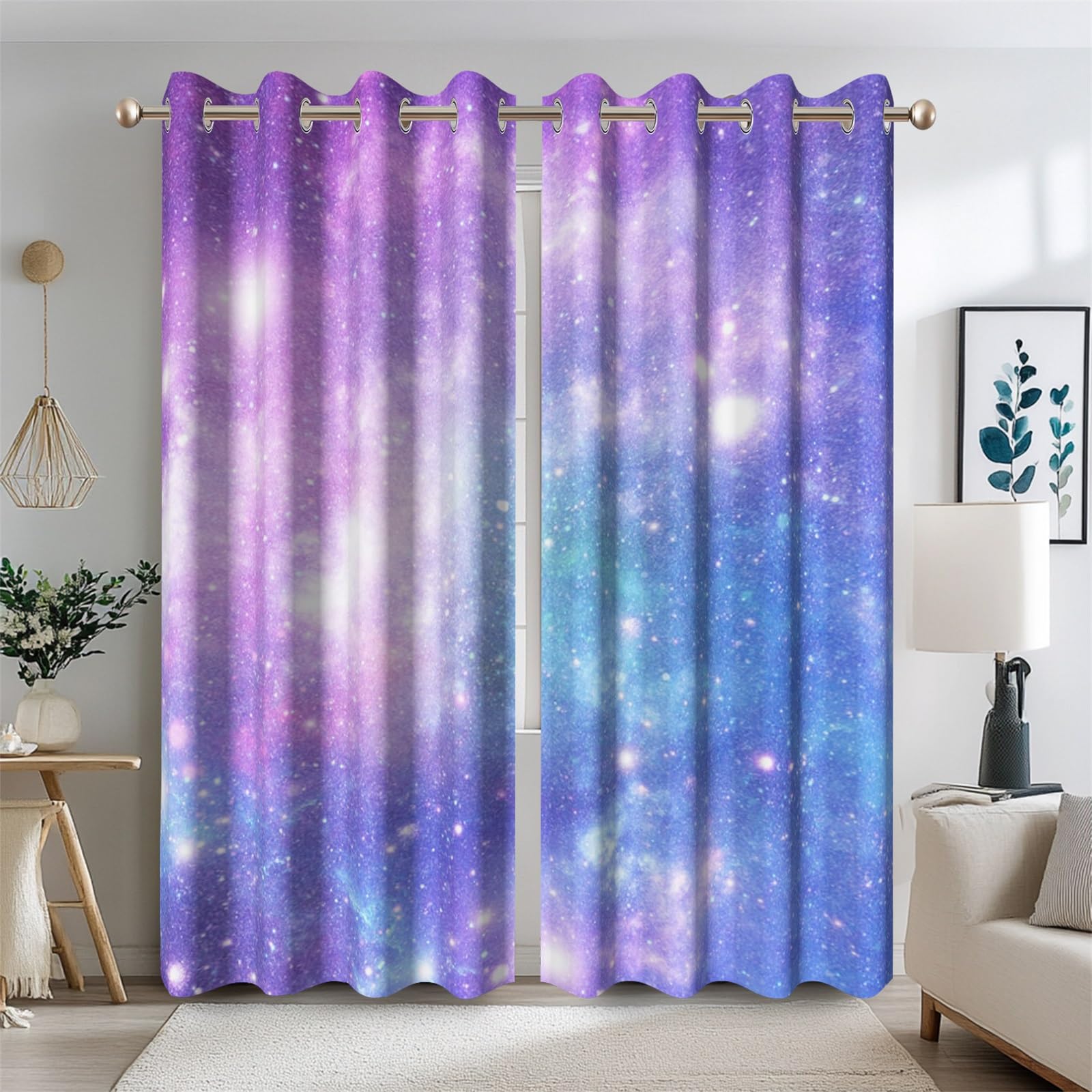 Ttincceer Galaxy Curtains for Bedroom Outer Space Purple Nebula Universe Blackout Window Drape with Grommets Thermal Insulated Starry Sky Stars Nursery Baby Room Decorative 2 Panels 117x138cm
