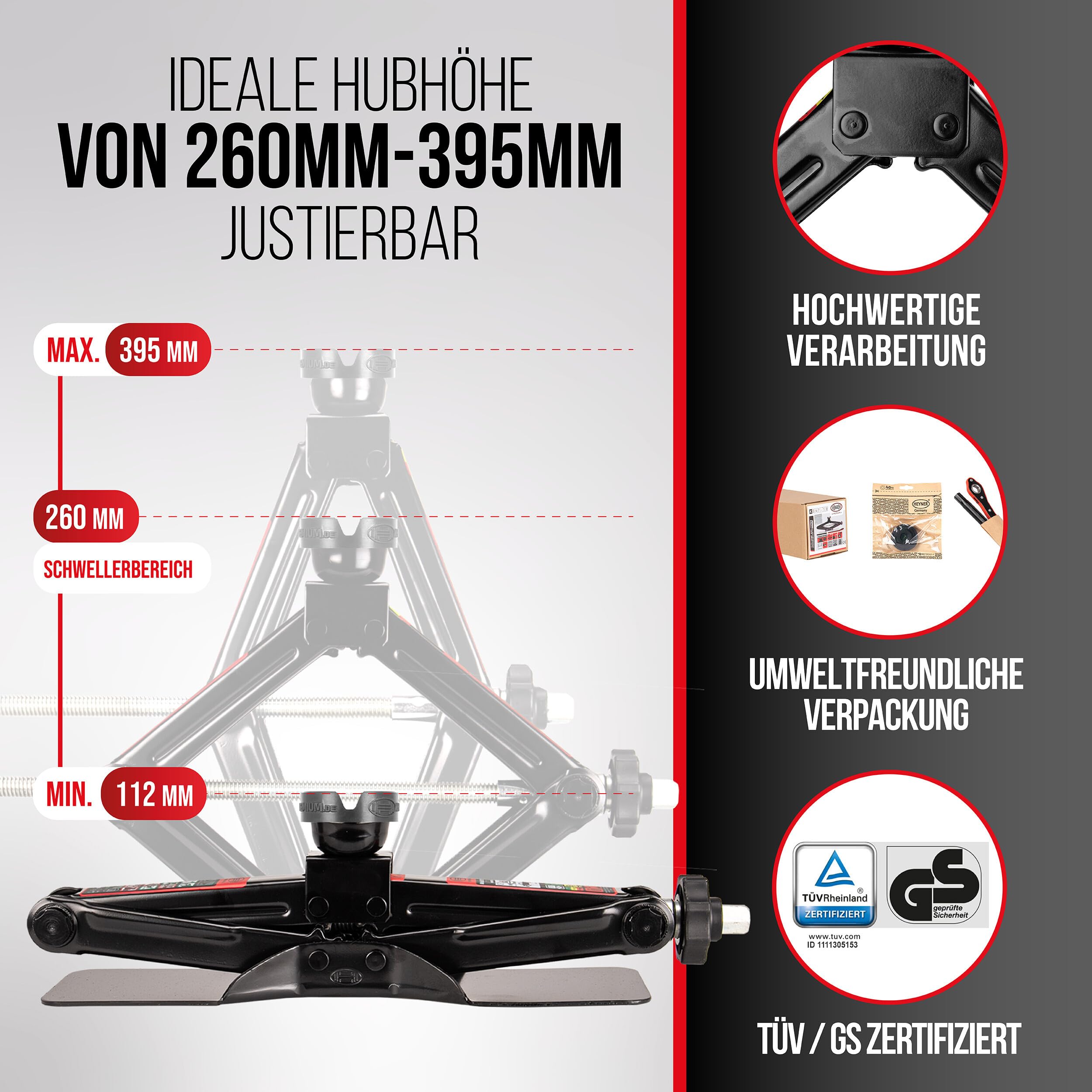 HEYNER® Scherenwagenheber 1,5 t, Seat Leon Gen 4, 112-395 mm 17 mm