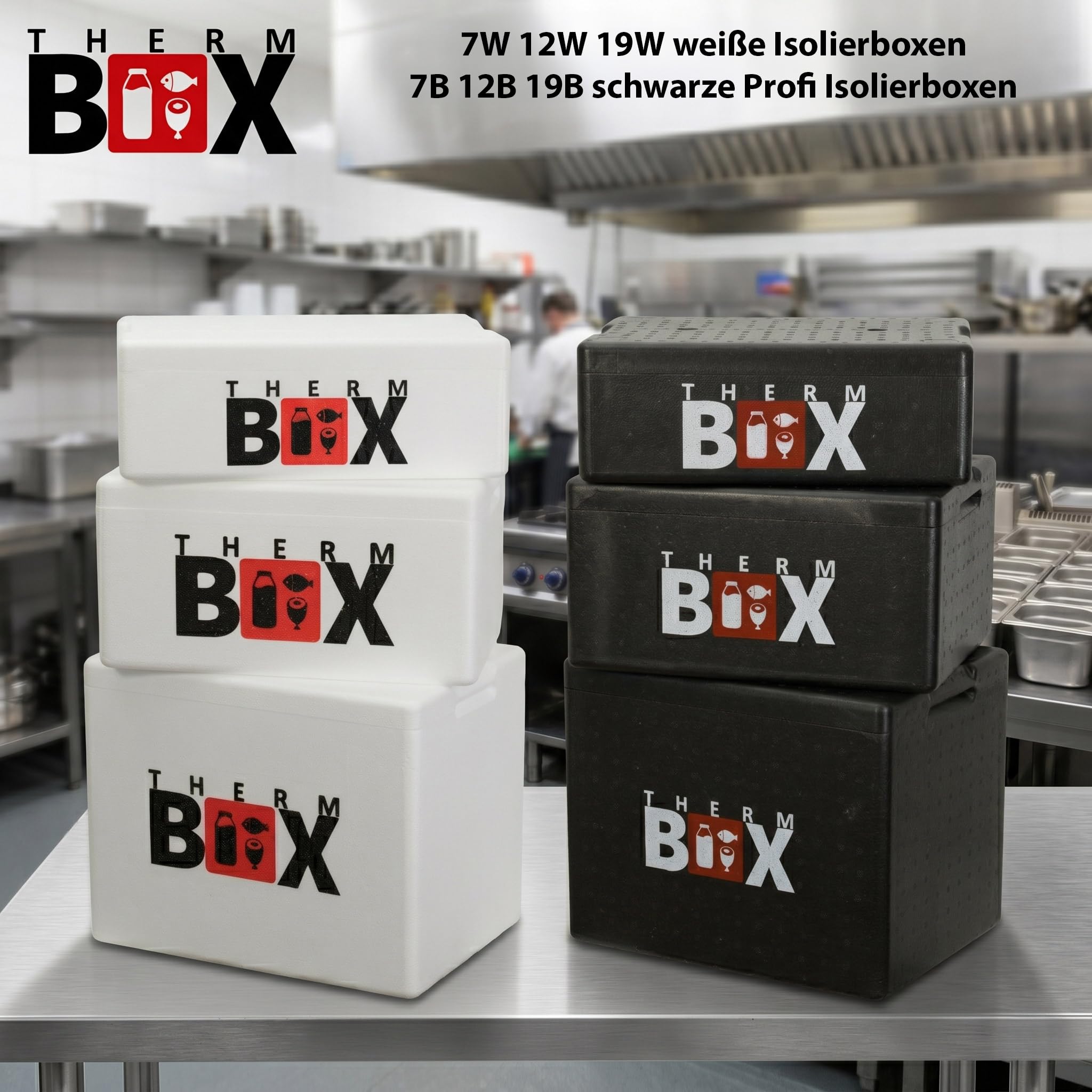 THERM BOX 3er Set Thermobox 7B 12B 19B Innen L33,5 x B23,5 cm Innenhöhen 9/15/27cm Wandstärke 3cm Isolierbox Kühlbox Warmhaltebox Styroporbox Wiederverwendbar