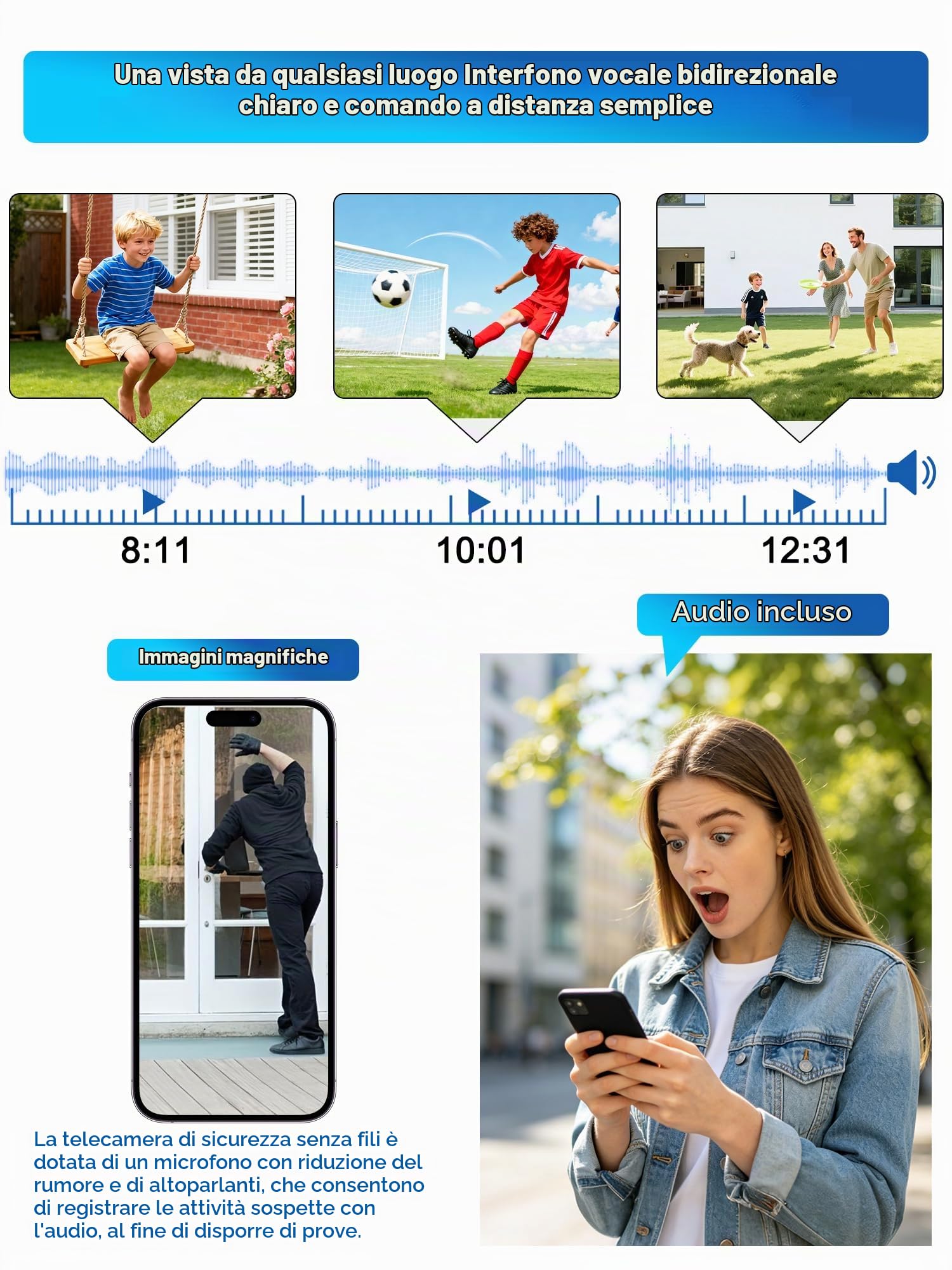 Kit Telecamera di Sorveglianza WiFi Esterna, 1920P 8CH NVR e 4Pcs HD Videosorveglianza con Audio Bidirezionale, Rilevamento di Movimento e di Viso, Visione Notturna, Allarme E-Mail, 24/7, IP66
