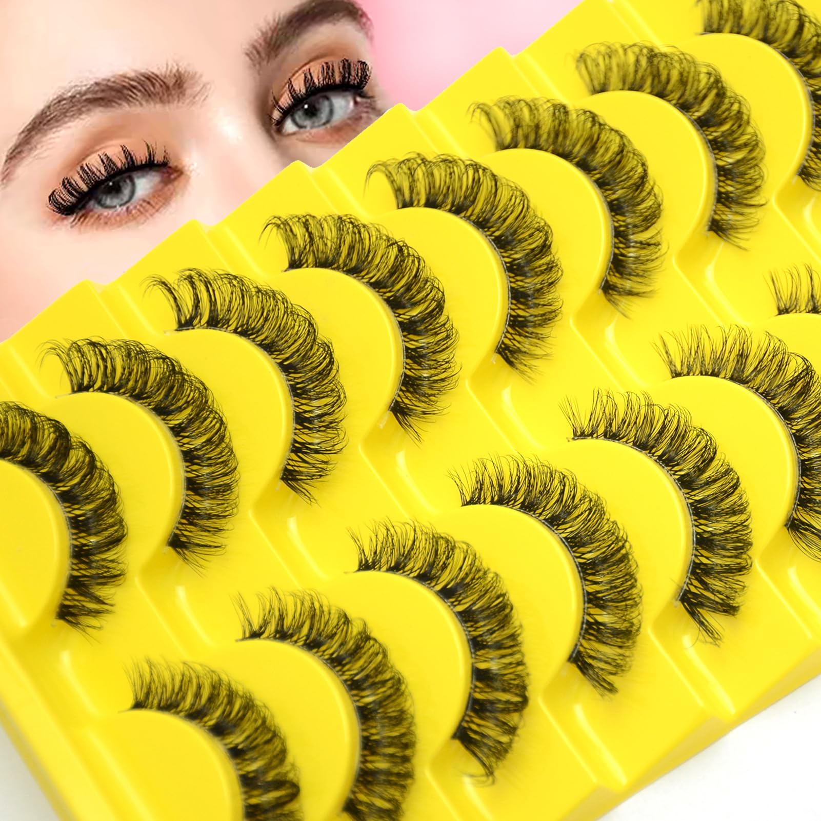 BLUPLE False Eyelashes Natural Look Faux Mink Lashes Russian Strip Lashes C Curl Wispy Like Eyelash Extension Fluffy Transparent Band Cat Eye Fake