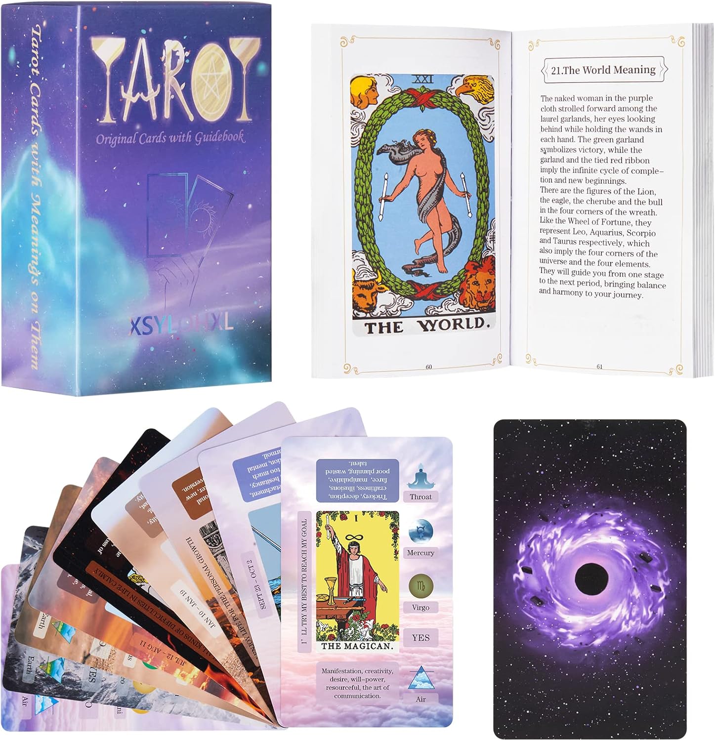 Tarot Cards with Guidebook for Beginners. Tarot Deck with Meanings on