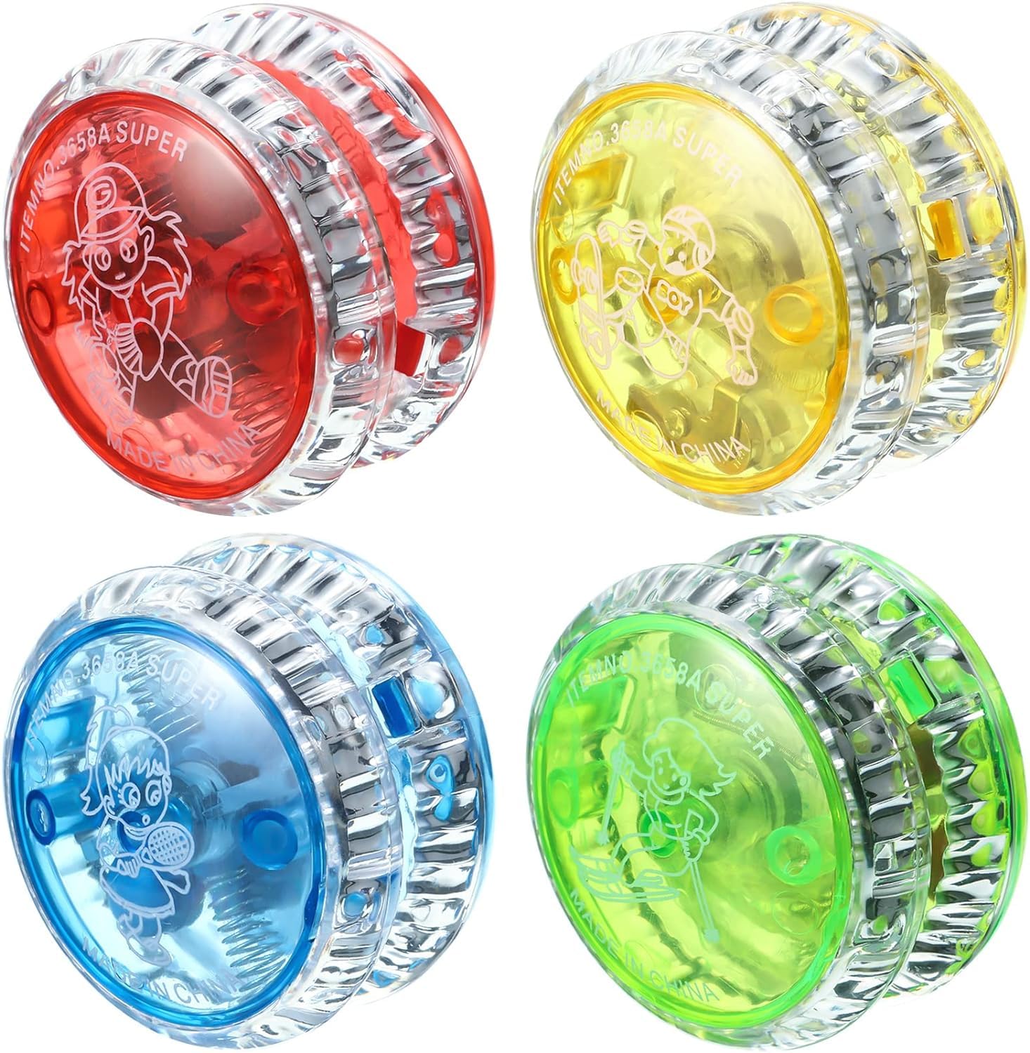 HOGOOD 4pcs plastic responsive LED Light Yo-Yo ball beginner Rope spinning shaft recreational ball Colorful Plastic Yo-Yos Ball for beginners adults and children