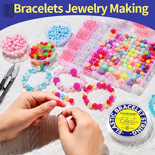 Miniatura 4 de FANDAMEI Cordón elástico de 0.020 in, cordón elástico de cuentas de cristal para hacer joyas, cordón elástico transparente para abalorios, hilo