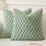 MIULEE Set of 2 Faux Fur Decorative Throw Pillow Covers Soft Plush Cushion Cases for Sofa Couch Bed Living Room 18x18 Inch Sage Green