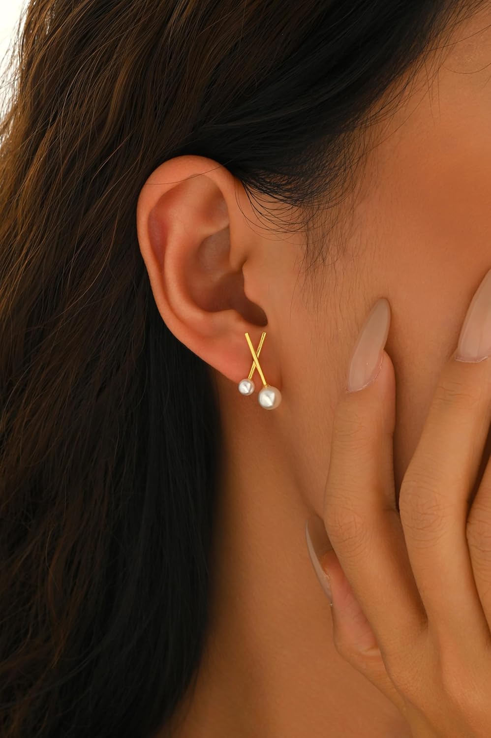 925 Sterling Silver Pearl Earrings 14K Gold Plated X Stud Earrings for Women Trendy Elegant Hypoallergenic Earrings Wedding Earrings for Brides Jewelry Mothers Day Gifts