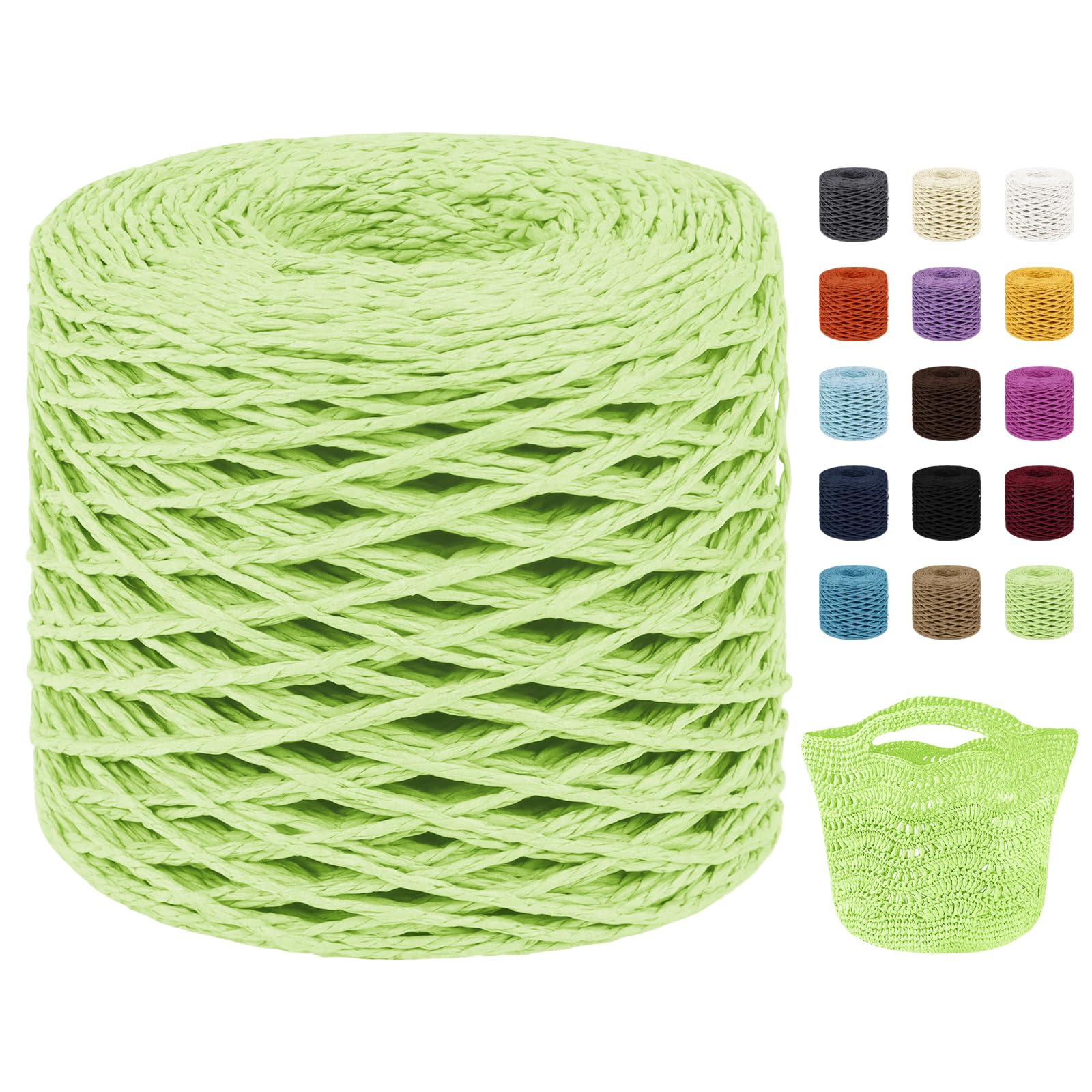 Uiopa Raffia Yarn for Crochet, 2mm x 200m Raffia Paper String Straw Crochet Yarn for Crocheting Beach Bags, Sun Hats, Home Decor, DIY Crafts (Fruit Green)