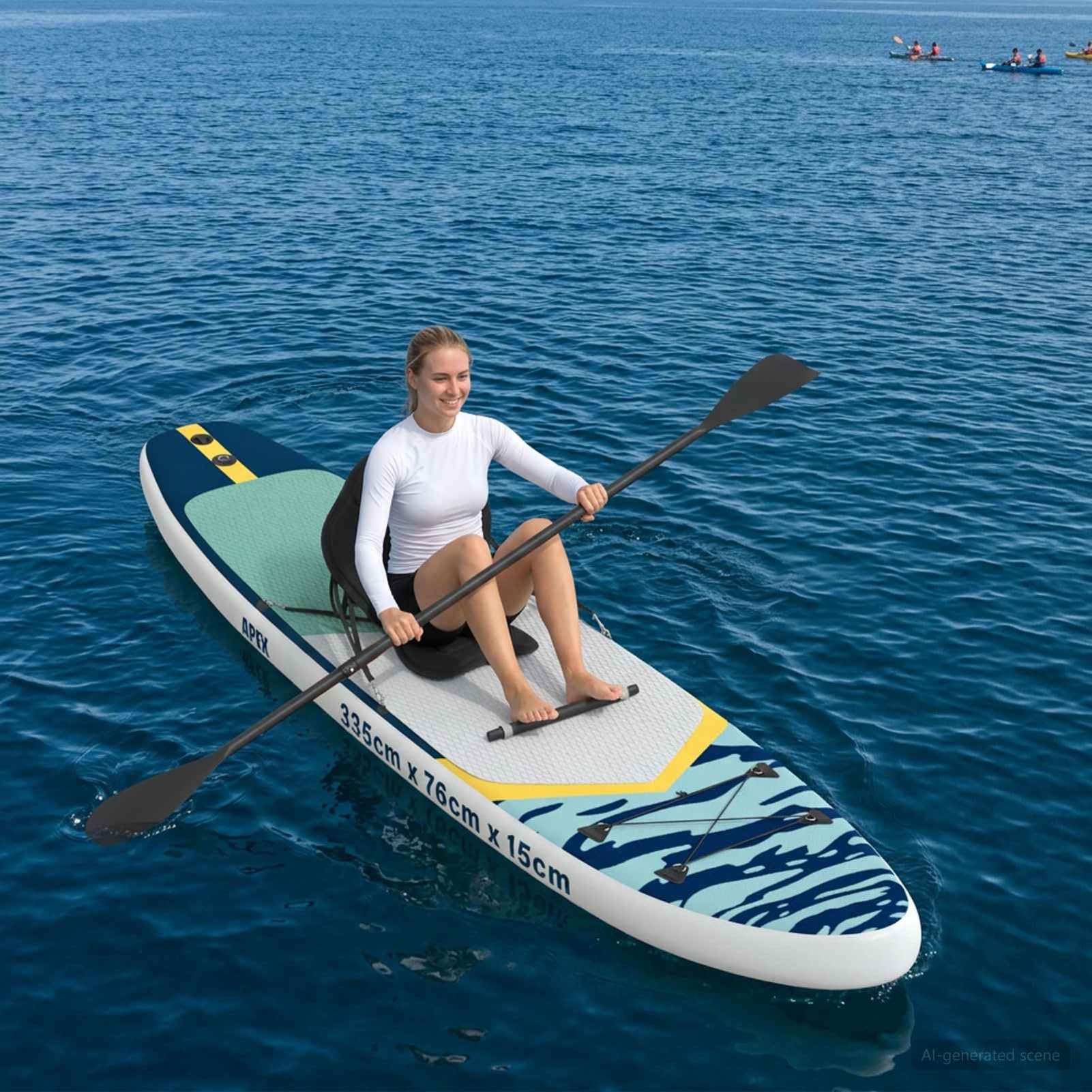 SUP-Board 2-in-1 m. Sitz 335x76x15cm blau, PVC, Pumpe, Paddel, Leash, Tasche
