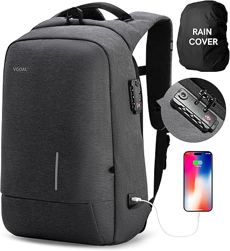 VGOAL Mochila para laptop de 13.3 pulgadas con bloqueo TSA y puerto de carga USB, aprobada por vuelo, mochila de negocios de transporte antirrobo,