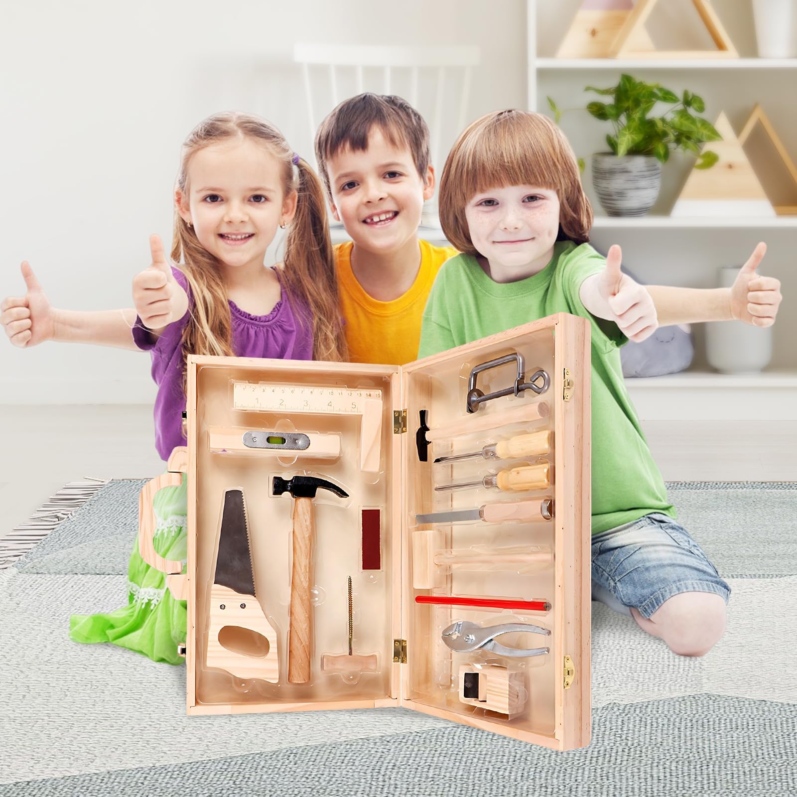 Ensemble d'Outils Éducatif en Bois pour Enfants|Coffret de Bricolage pour Garçons et Filles|Jouet de Construction pour Jeu de Rôle|Outils Réels pour Jeu d'Imitation pour Enfants de 3 à 8 Ans