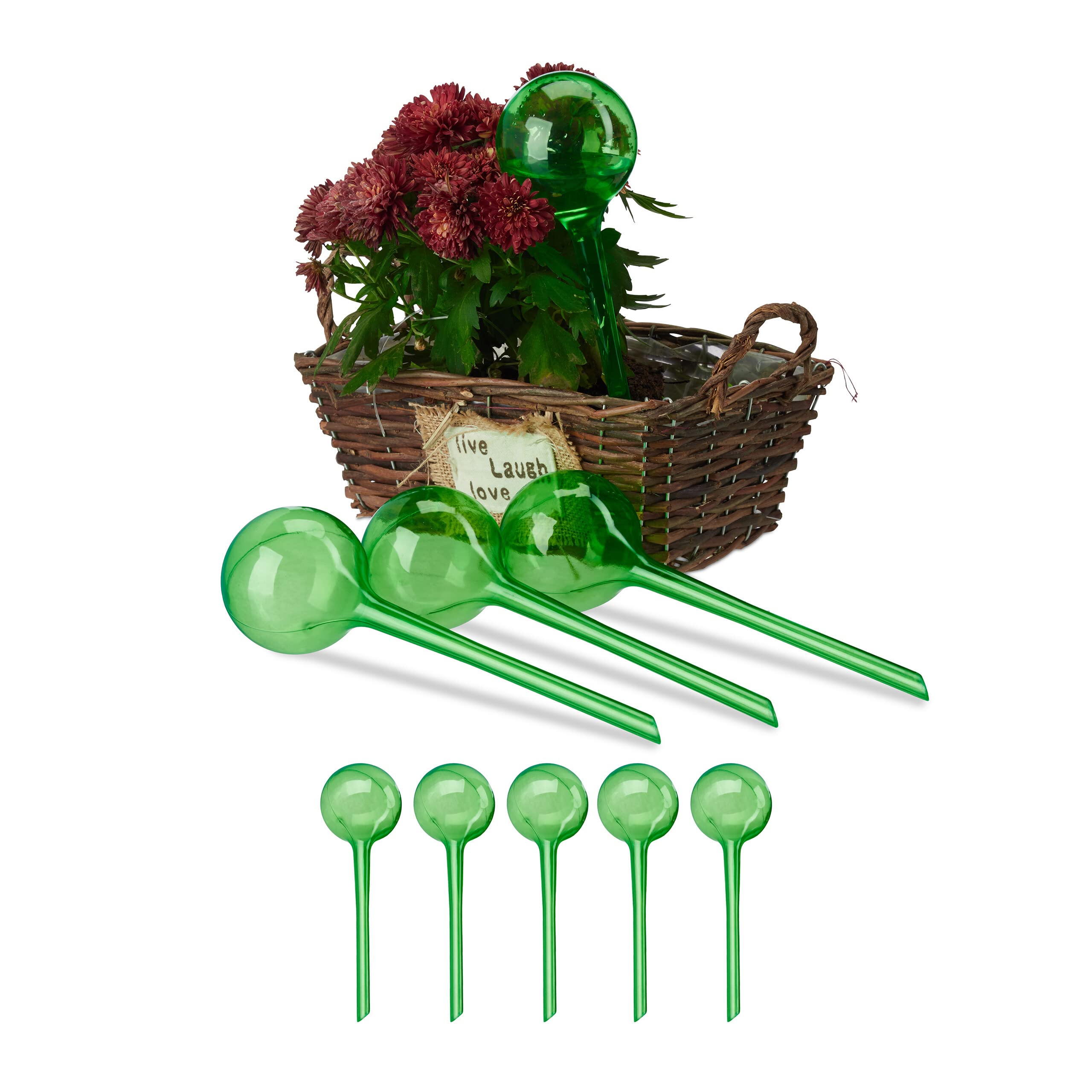 Relaxdays 28 X 8 Cm Watering Globes, Set Of 9, Plant Irrigation Stakes, For Office & Holiday, Plastic, 250 Ml,