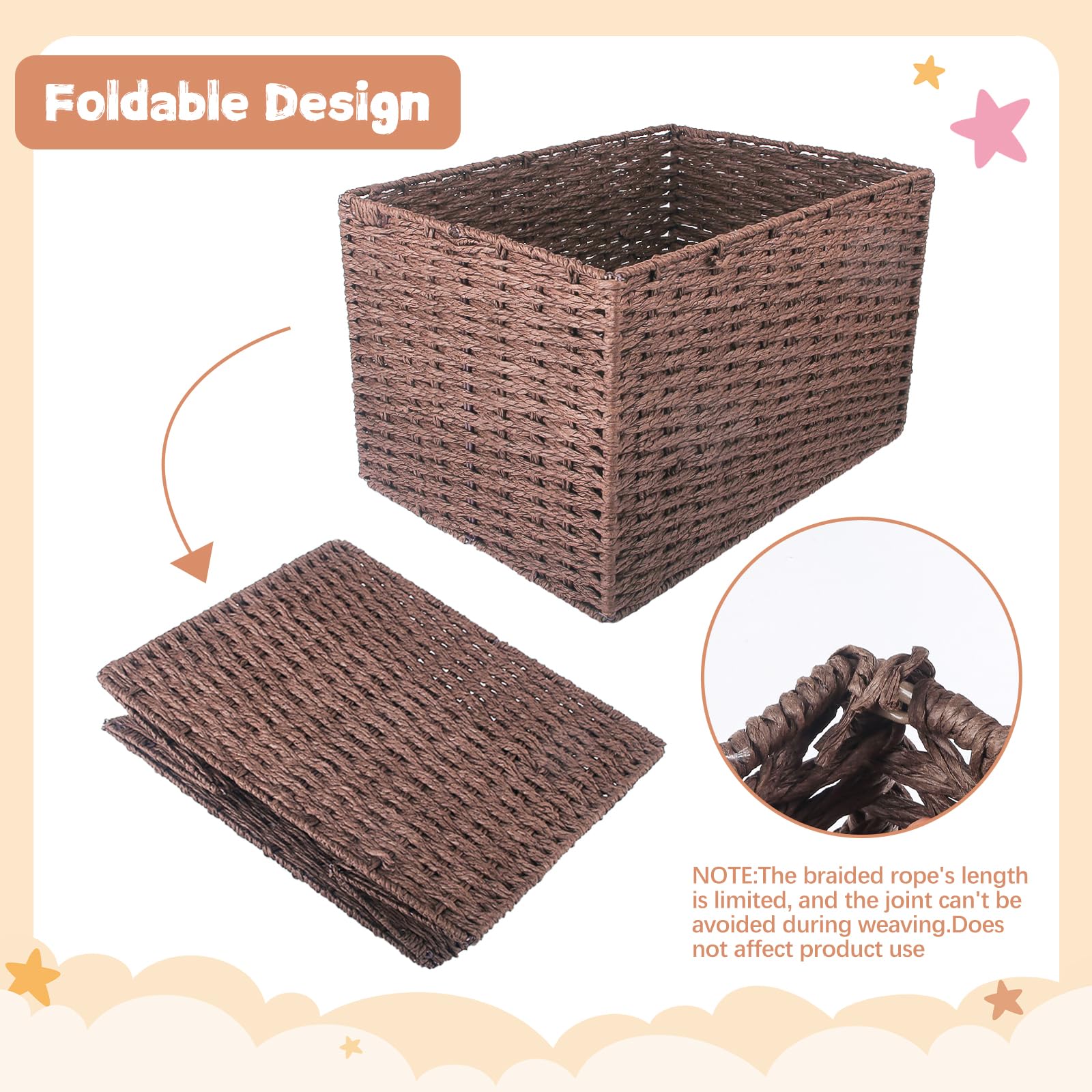 Wisreach Armario de madera para baby shower, caja de almacenamiento para bebé con asa, cesta de almacenamiento plegable tejida a mano para regalos de baby shower