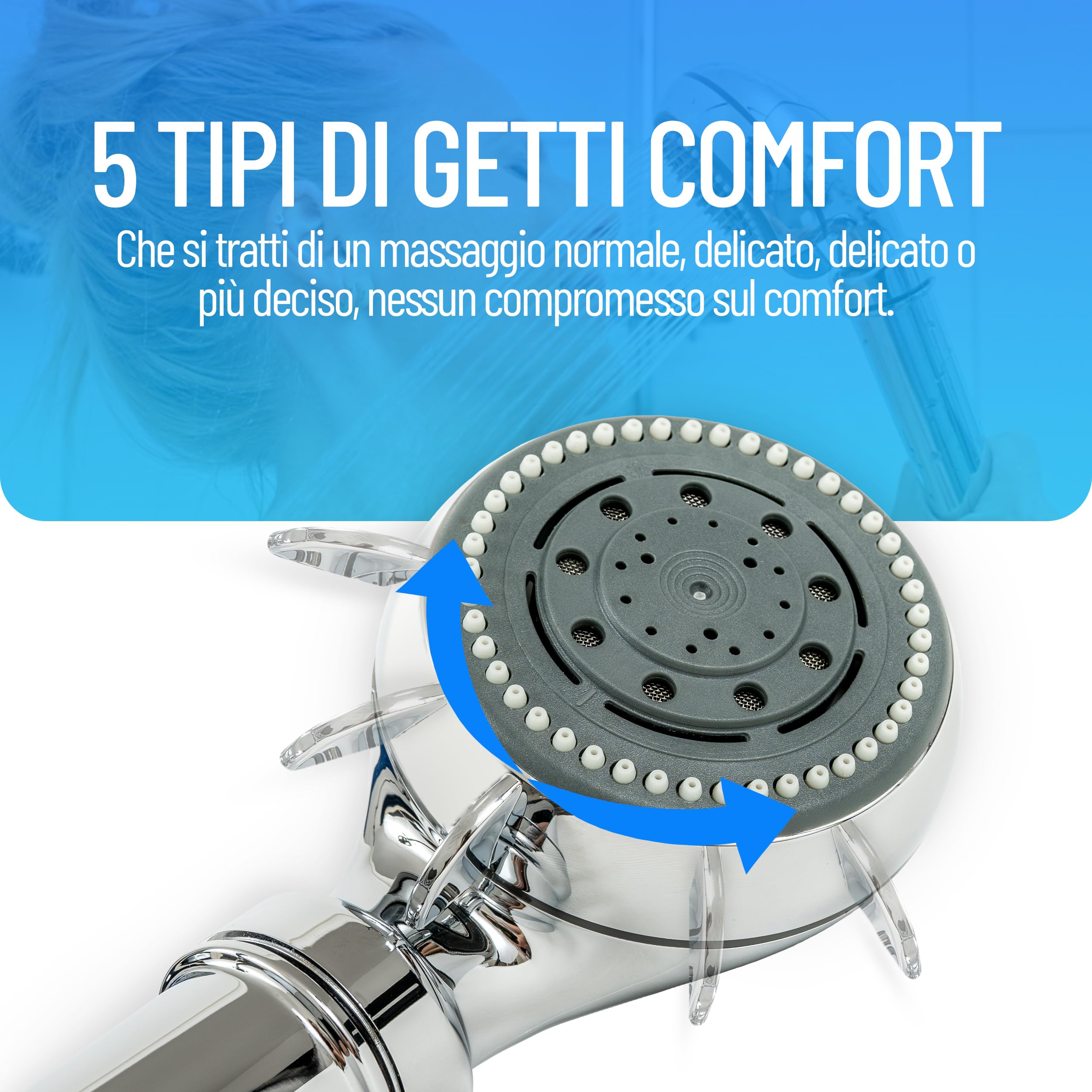 Soffione doccia con filtro antilegionella | Certificazione di protezione immediata contro la legionella | Tecnologia medica | Discreto e sicuro