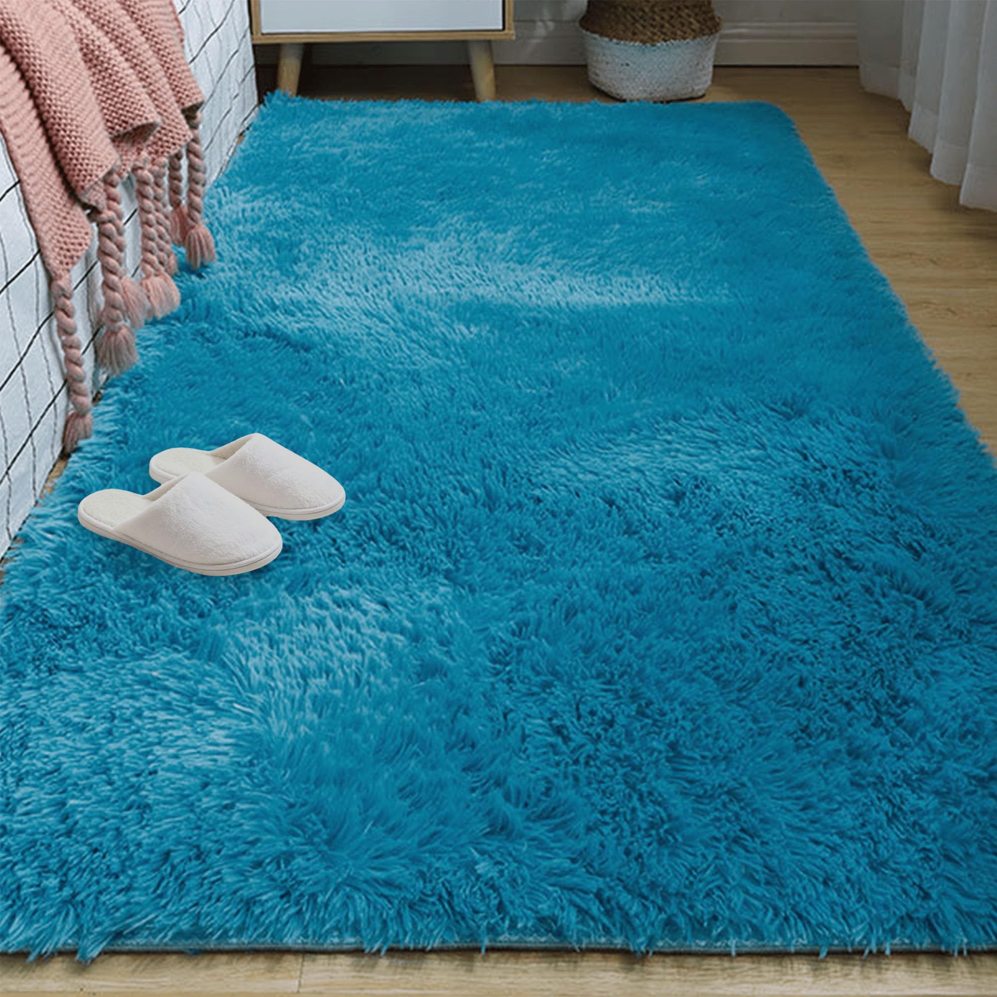 Tapis doux en peluche bleu 190x230 cm grand format de qualité supérieure