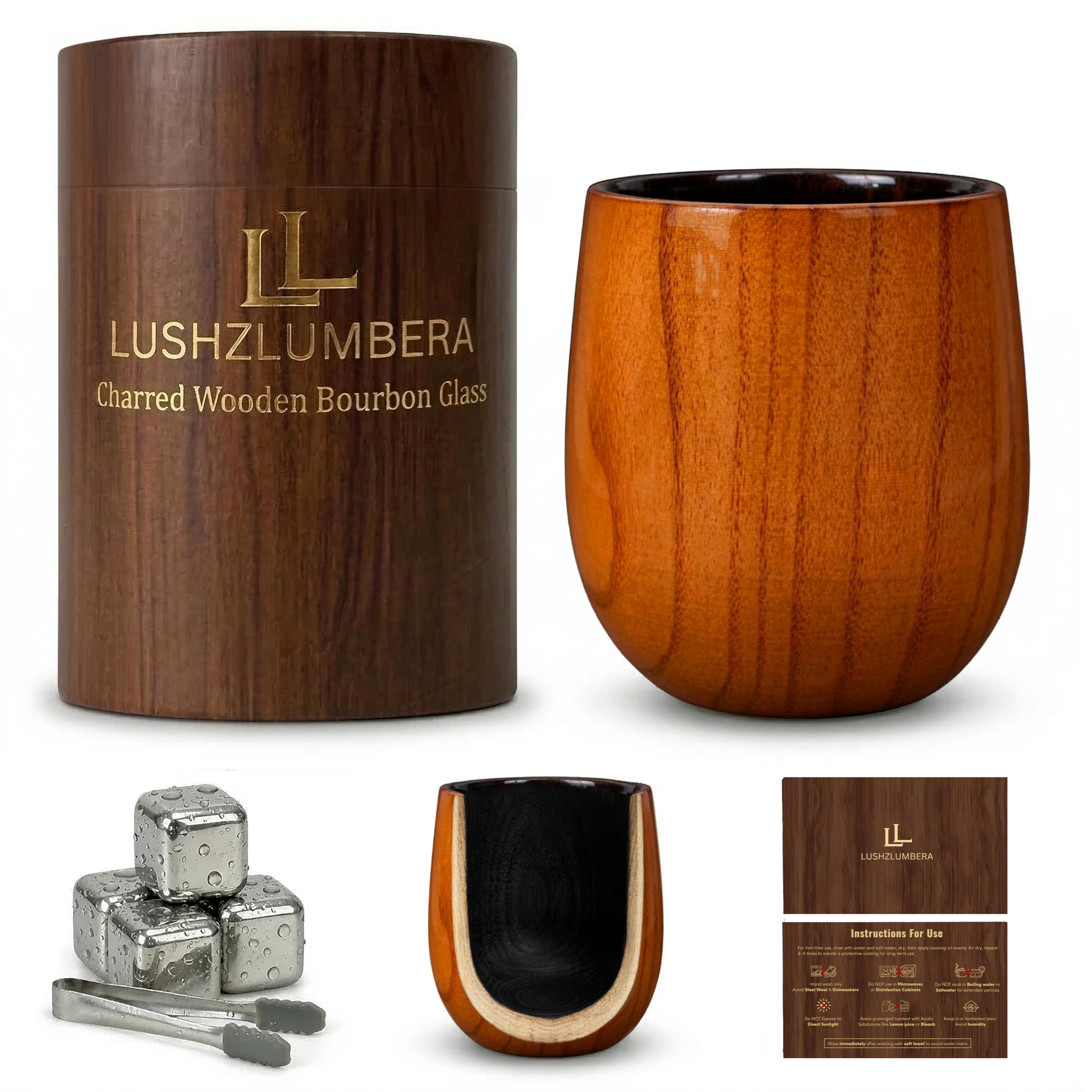 Amazon.com | LUSHZLUMBERA Charred Wooden Whiskey Glasses 1 Pack
