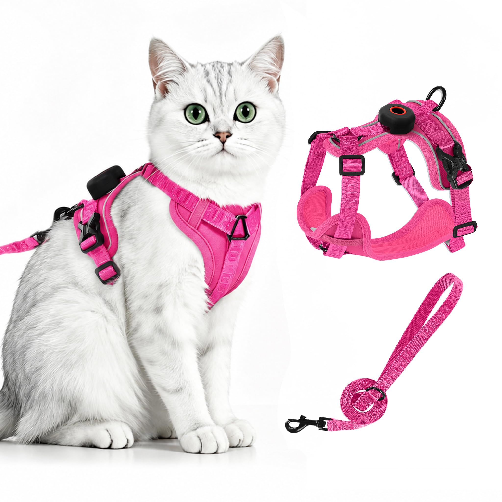 Cat Harness and Lead Set with AirTag Holder, Escape Proof Kitten Vest leash
