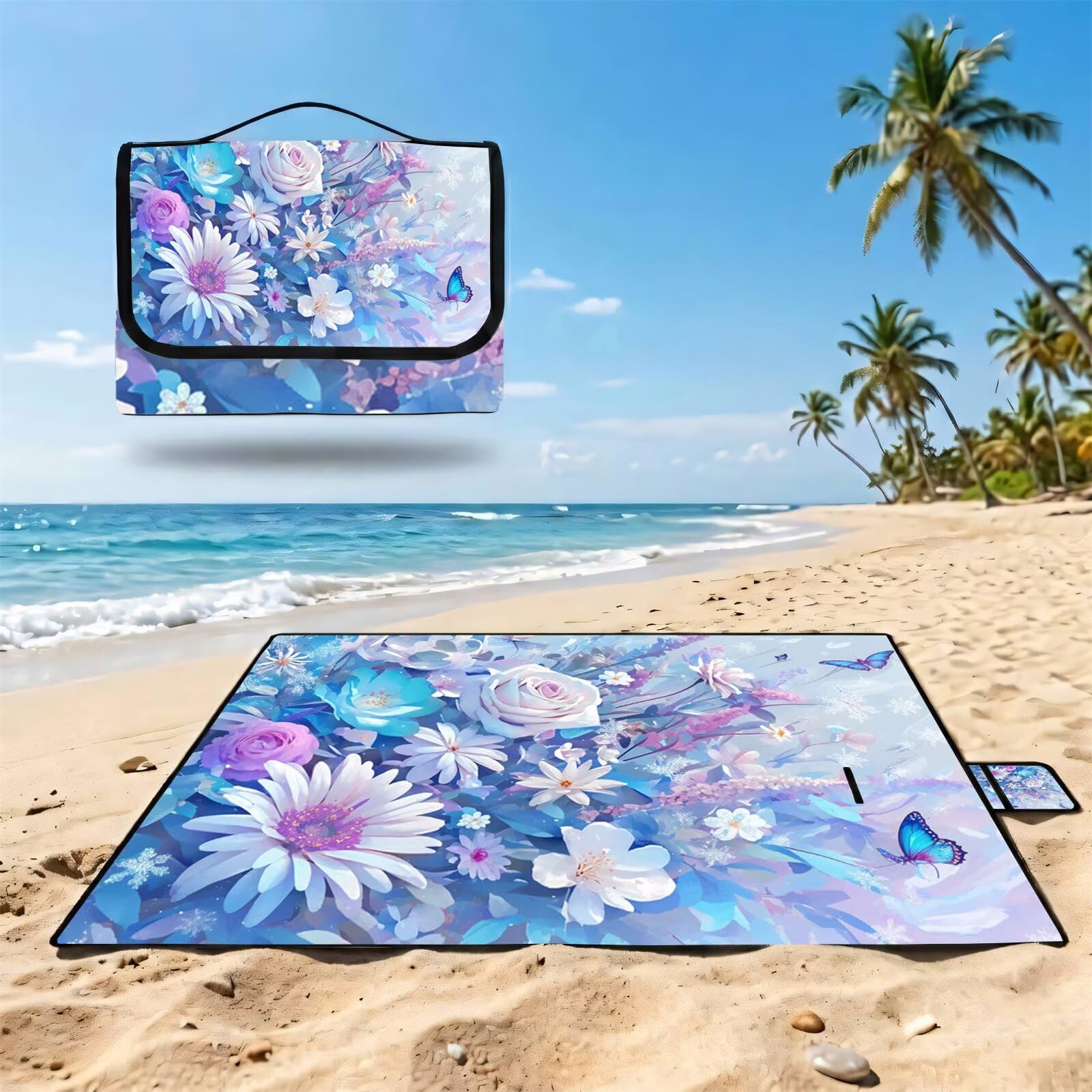 Coperta de Picnic 150x200 cm, Fiori Manta Picnic Impermeable Anti-Sabbia Manta de Playa Pieghevole, Outdoor Picnic Blanket per Spiaggia, Camping, Giardino, Trekking - farfalle (1) FZ-181