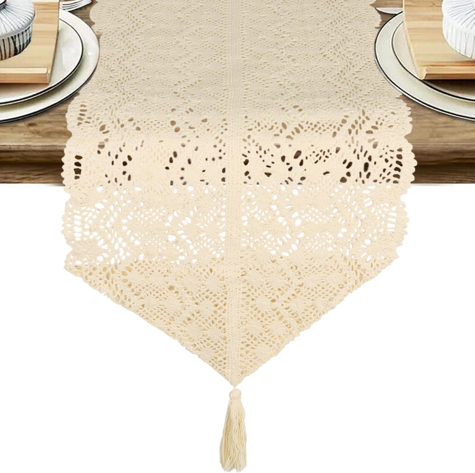 Zercart Beige Table Runners,Cotton Linen Boho Style Table Runner with Tassels,Faux Linen Table Runner,Woven Rustic Easy-care Table Runner,for Dining Table Coffee Table Restaurant Decoration