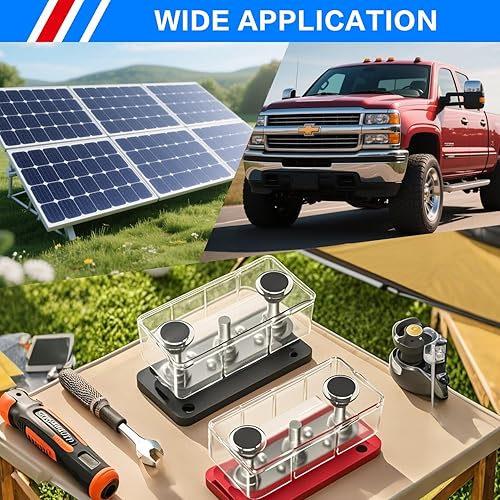 Miniatura 30 de Bloque de distribución de energía de barra de bus de 300 A, 4 x 3/8 pulgadas (M10), pernos de terminales de 48 V CC positivo y bloque de terminales