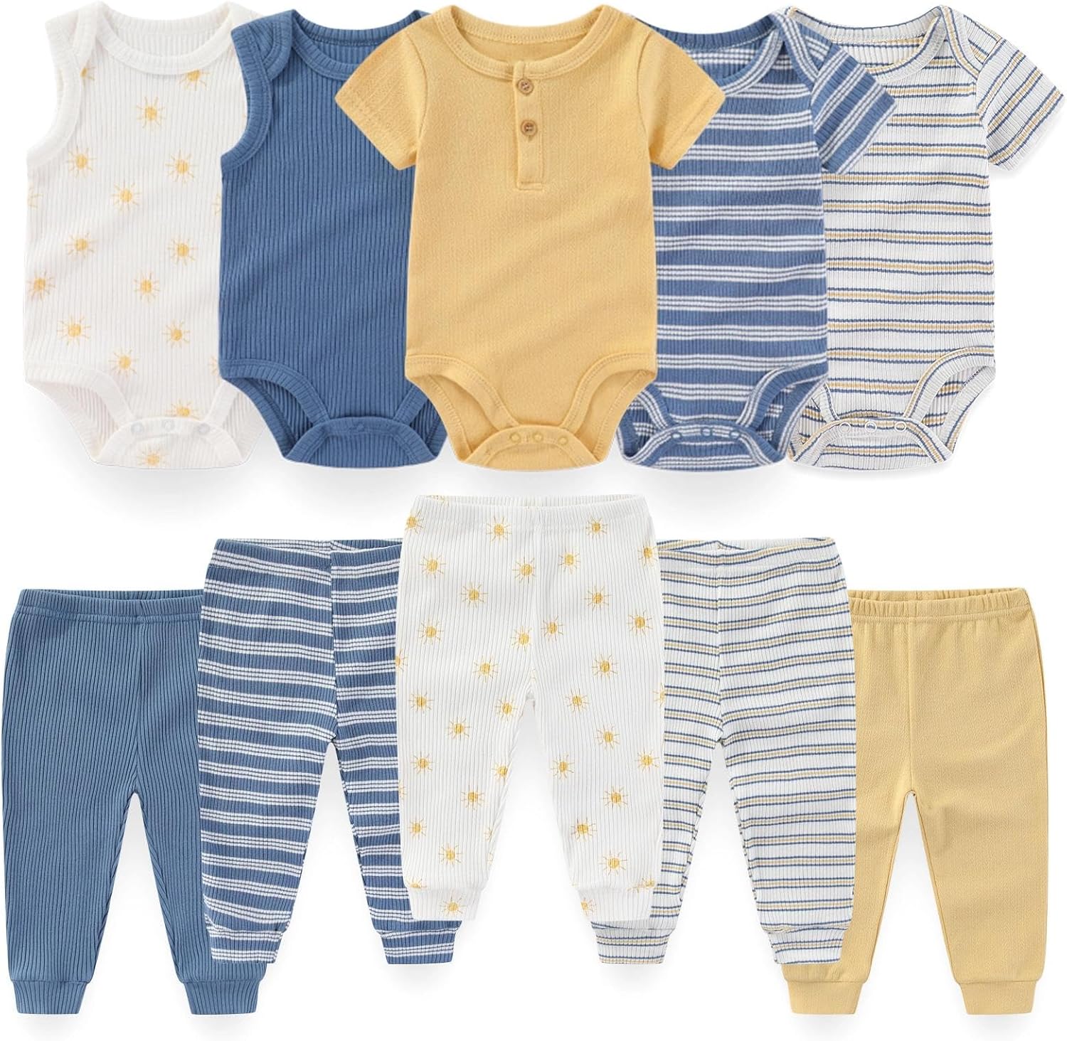 Baby Boy Girl 10 Piece Combined Type Clothing Set Cotton Baby Bodysuits and Pants Set Home Outdoor Infant Clothes