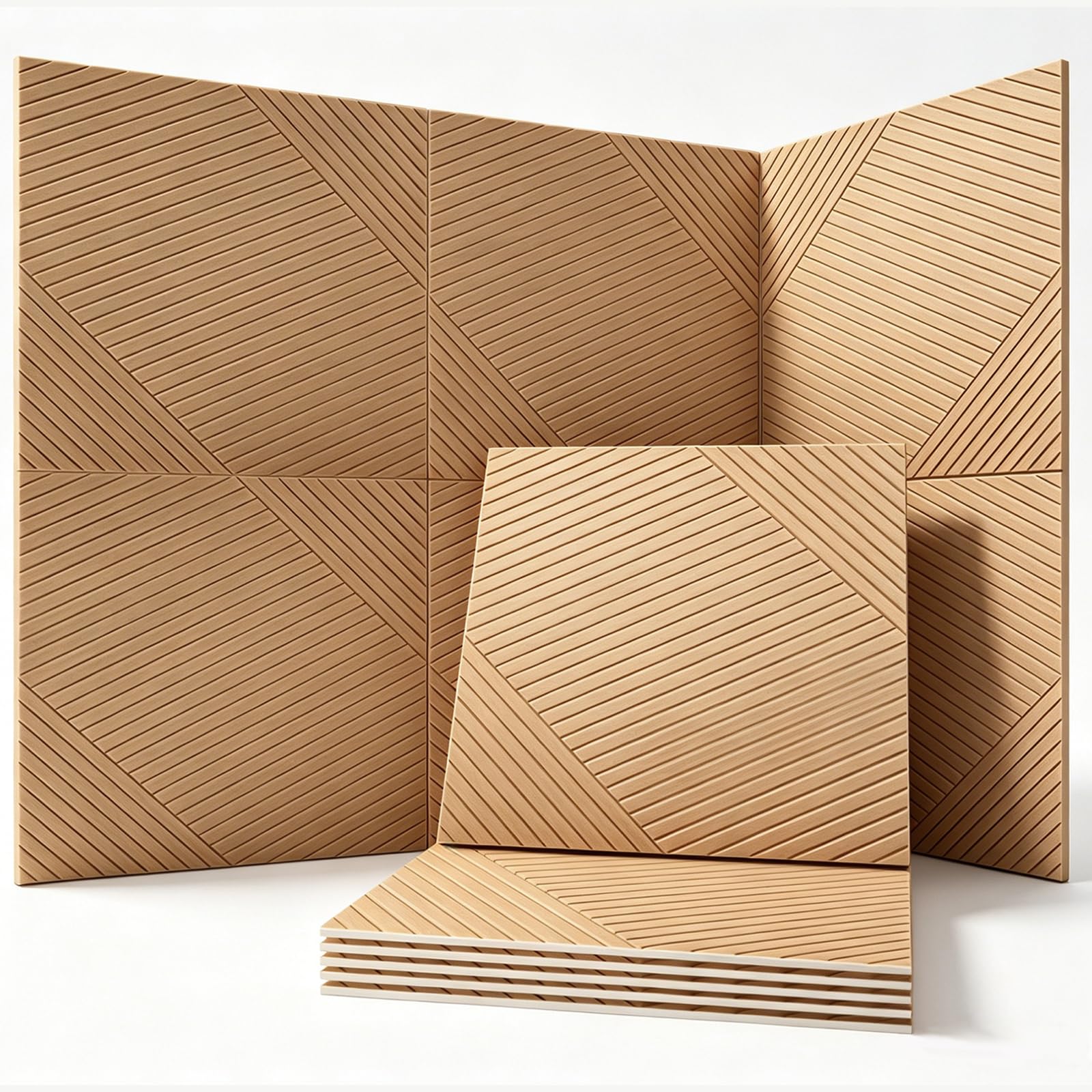 6Pack Acoustic Wall Panels, Wood Peel and Stick Wall Panels, Sound Proof Foam Panels for Walls Decor, Accent Soundproof Wall Panels for Bedroom Living Room Office Wall, 23.62 X 23.62 Inches Faux Wood