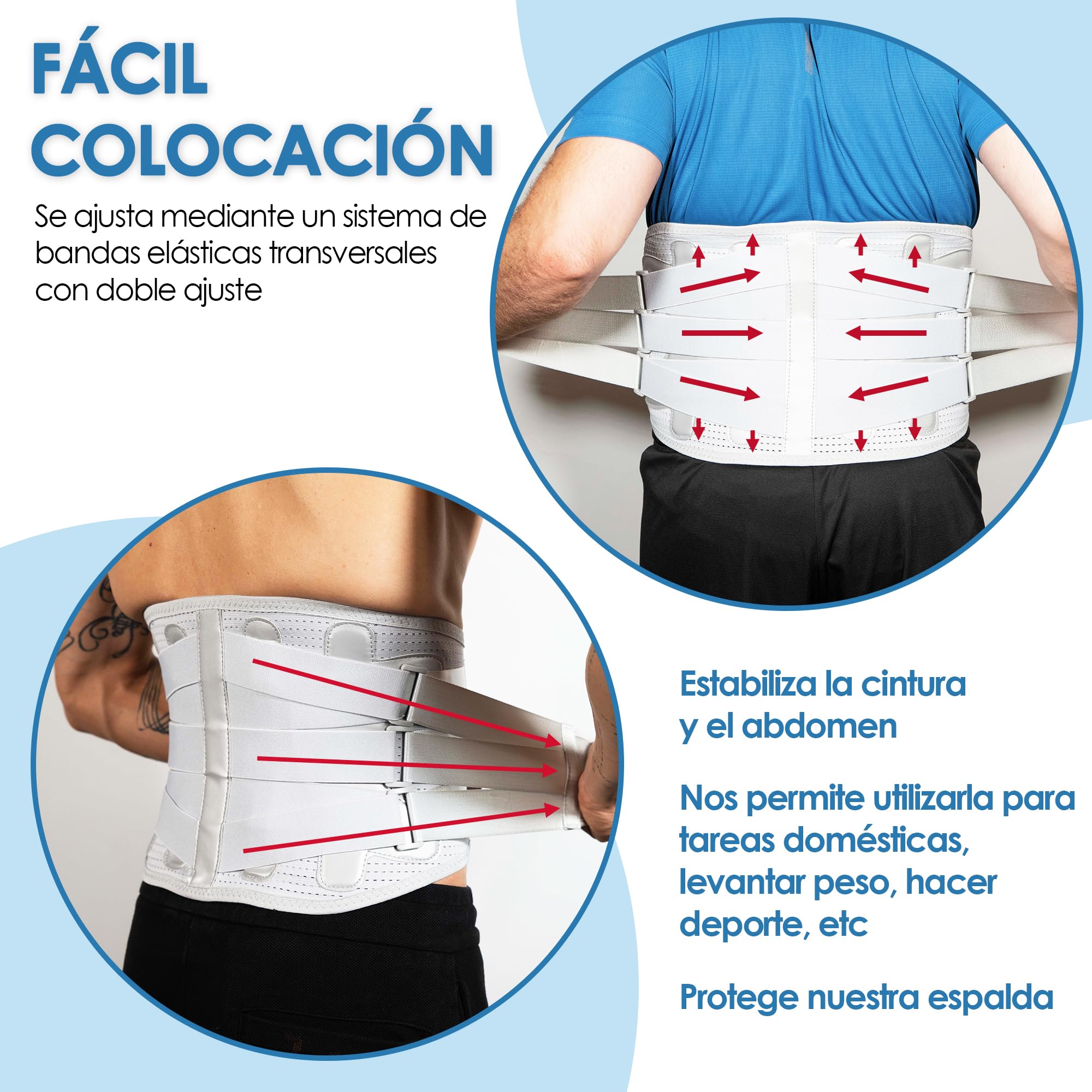 Faja Lumbar Hombre y Mujer con Soporte de Aluminio y Placa de Apoyo para la Cintura. Faja Lumbar con Doble Ajuste y Presión Abdominal, Alivia la Ciática y el Dolor de Espalda. (Talla M)