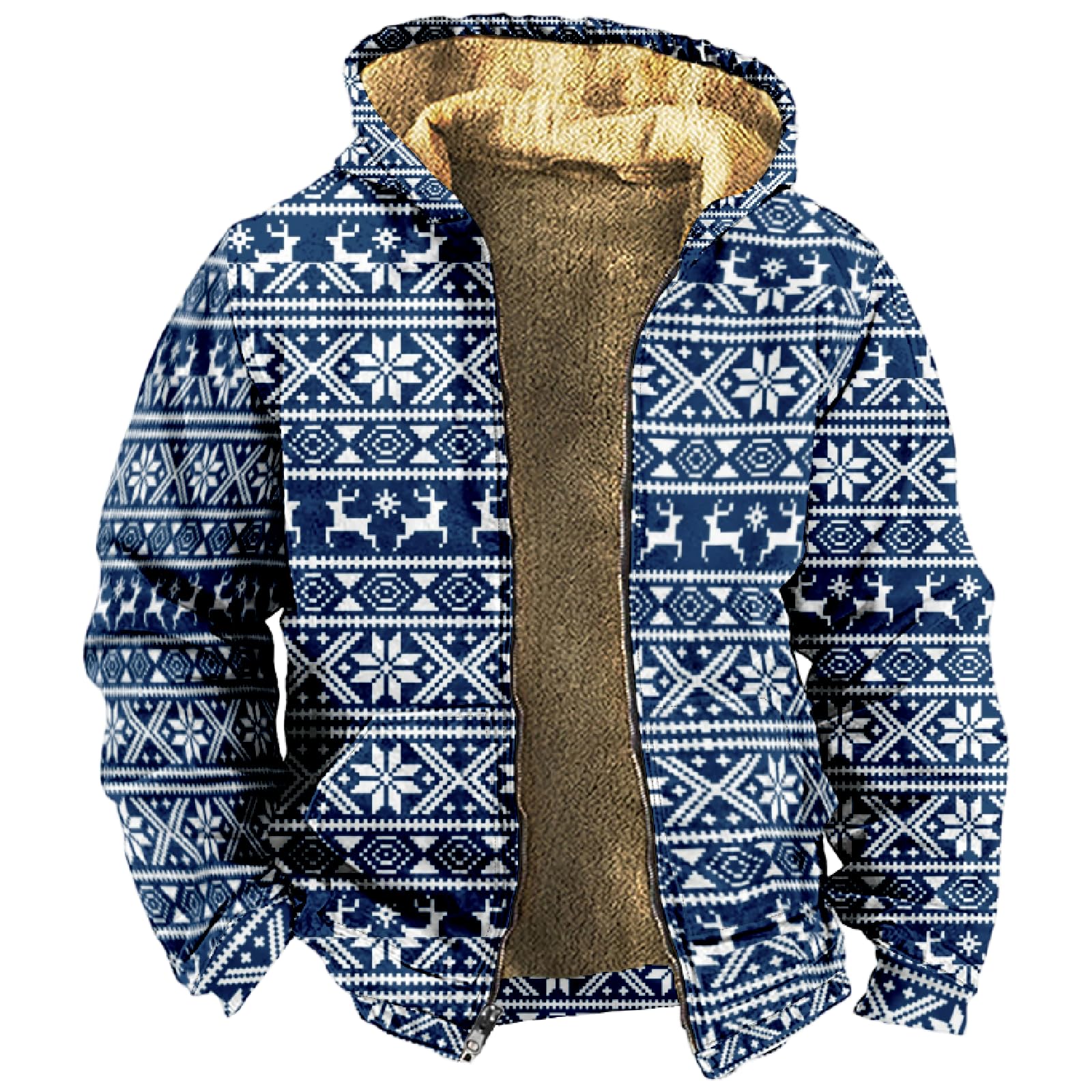 KvsozwutyMens Winter Jacket Big and Tall Christmas Jacket with Hood Full Zip Hoodie Coats Windproof Fleece Jackets Outerwear