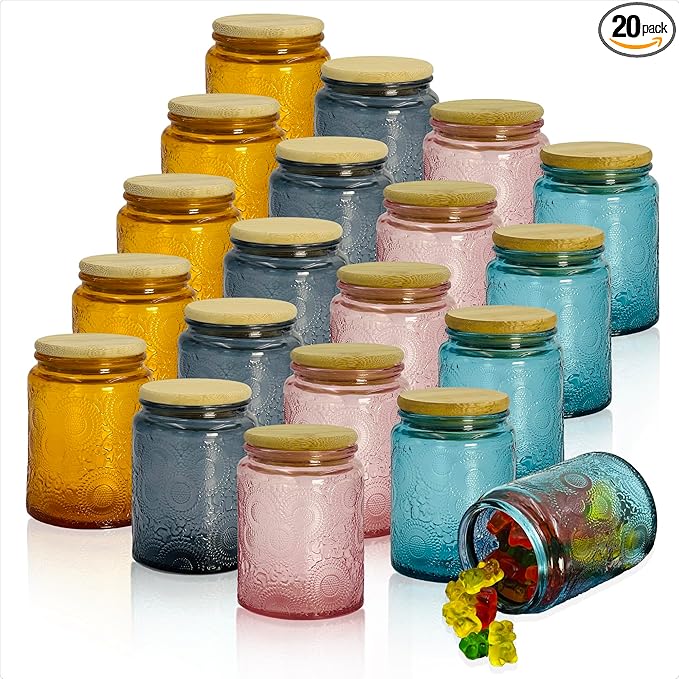 8 oz Decorative Glass Jars with Airtight Bamboo Lids