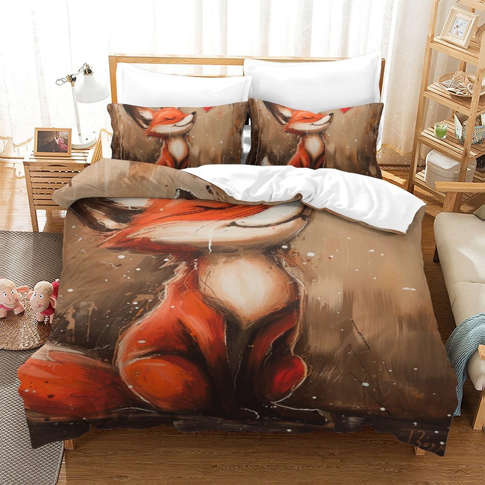 Housse de couette renard 3D : le cadeau idéal pour lit simple
