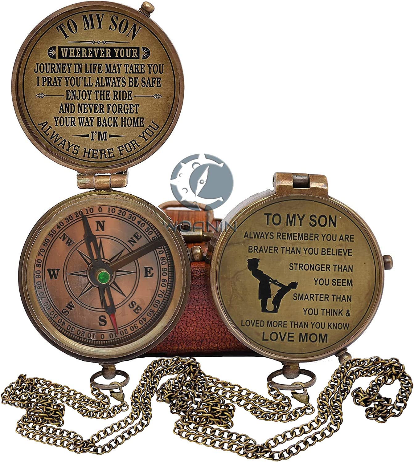 Engraved Bussola vintage personalizzata - Bussola poesia in ottone antico con custodia in pelle, regalo per figlia da papà/regalo alla figlia dalla mamma (bussola personalizzata)