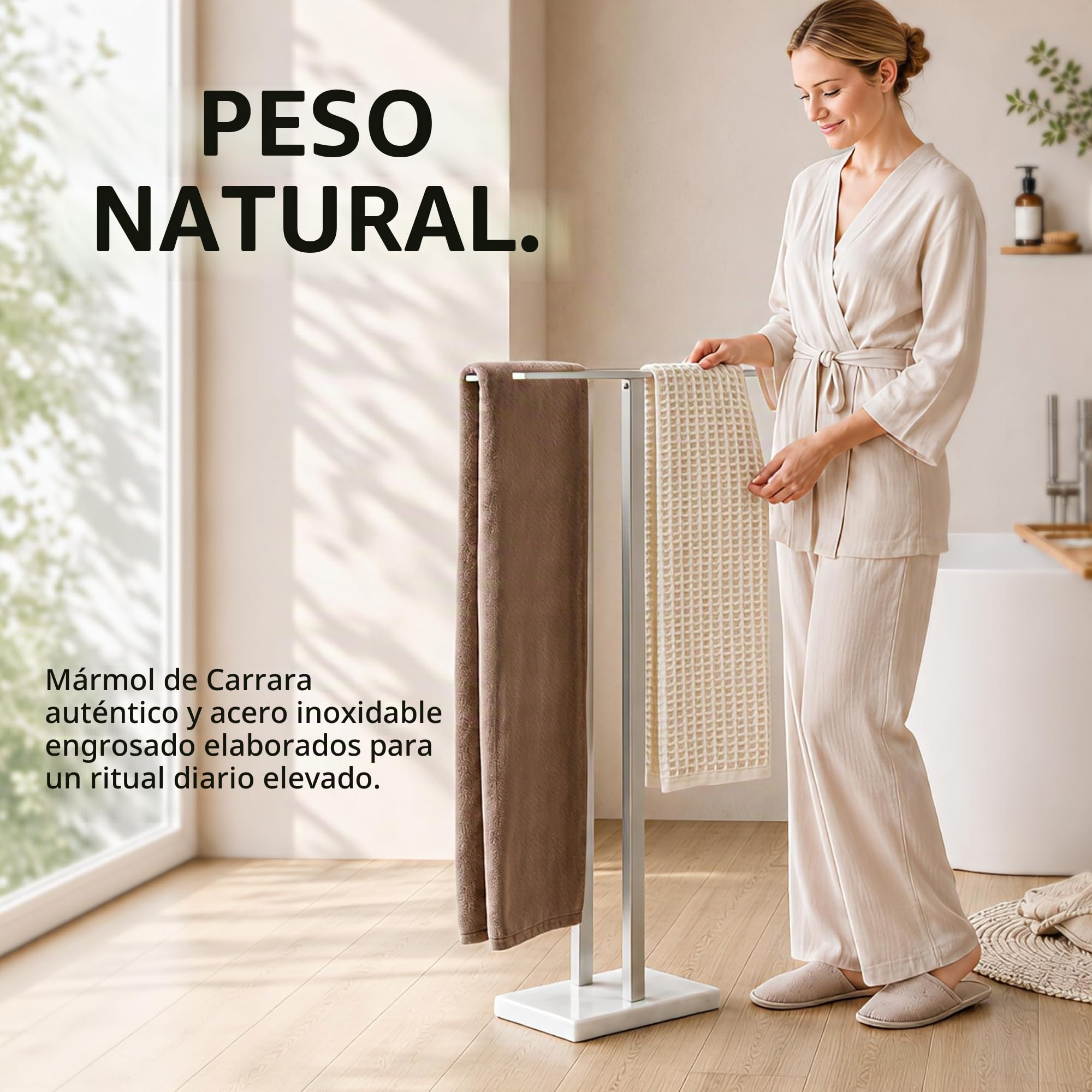 KES Toallero de pie para baño, Toallero de pie con Base de mármol ponderada de 2 Niveles, Toallero de baño Doble Extra Alto y Grueso de Acero Inoxidable 18/8 Acabado Cepillado, BTH232-2