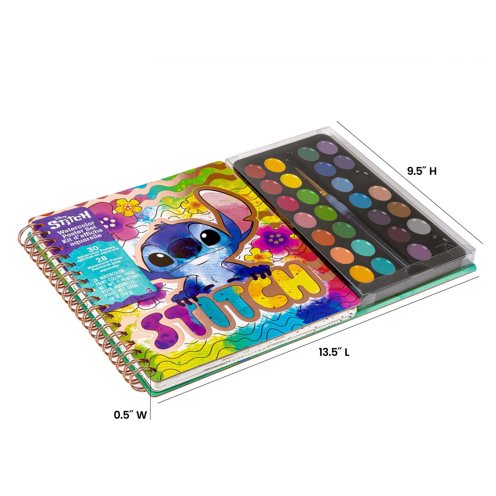Fashion Angels Stitch - Juego de pósteres de acuarela, juego de pintura con pinceles y libro de bocetos de acuarela, actividad ideal de arte y manualidades para niños