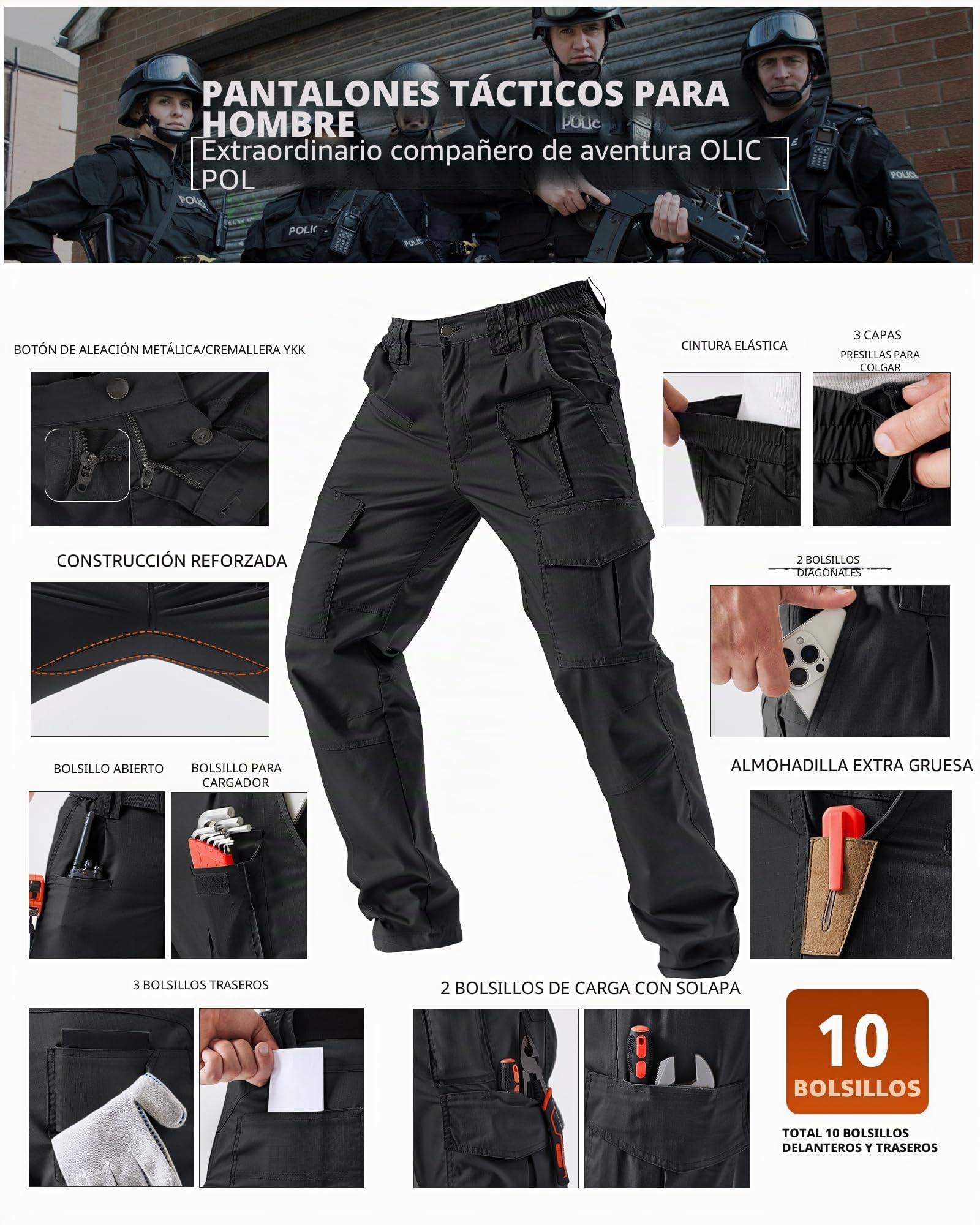 IGOLUMON Pantalones de Trabajo Hombre Pantalones Cargo Hombre Pantalon Táctico Pantalón de Construcción con Muchos Bolsillos Banda Elástica